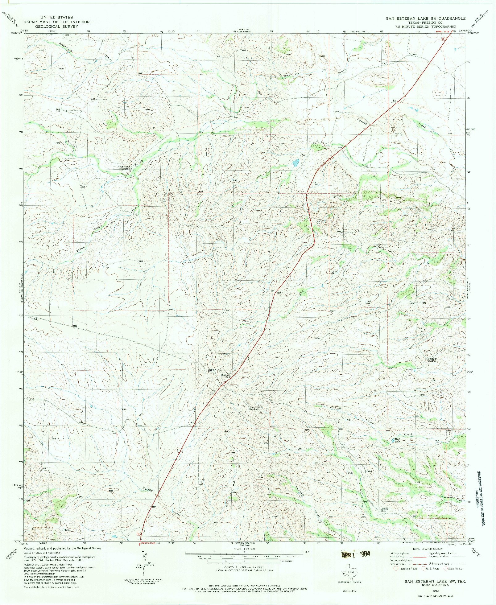USGS 1:24000-SCALE QUADRANGLE FOR SAN ESTEBAN LAKE SW, TX 1983