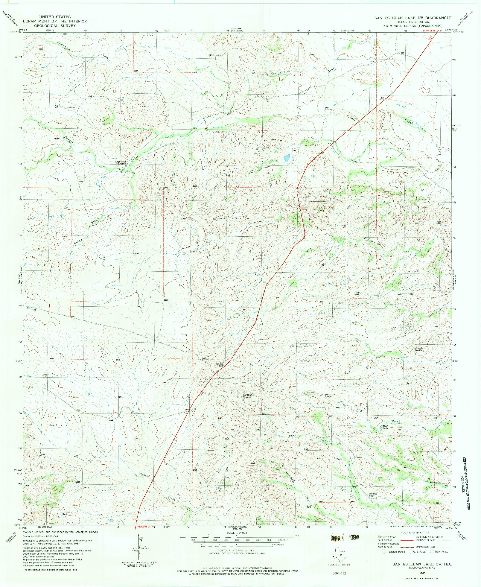 USGS 1:24000-SCALE QUADRANGLE FOR SAN ESTEBAN LAKE SW, TX 1983