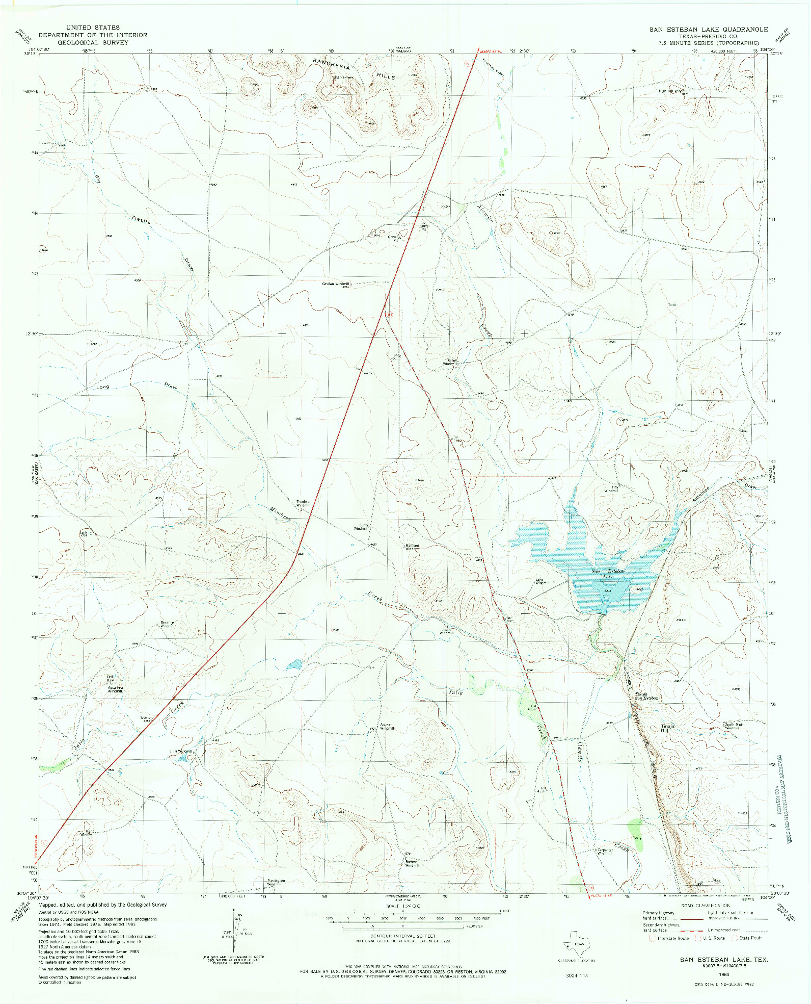 USGS 1:24000-SCALE QUADRANGLE FOR SAN ESTEBAN LAKE, TX 1983