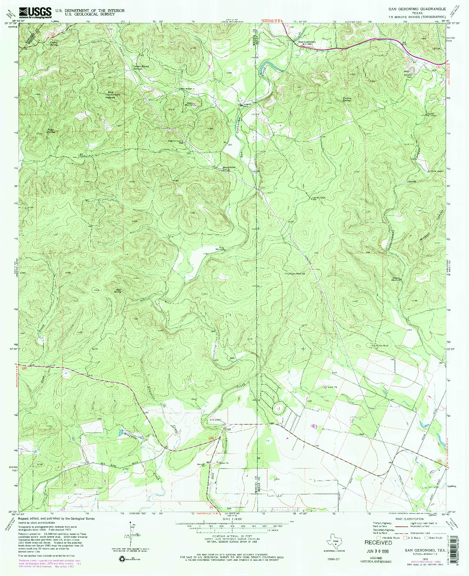 USGS 1:24000-SCALE QUADRANGLE FOR SAN GERONIMO, TX 1970