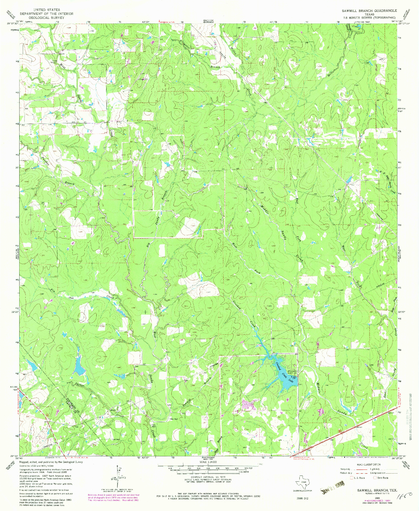 USGS 1:24000-SCALE QUADRANGLE FOR SAWMILL BRANCH, TX 1965