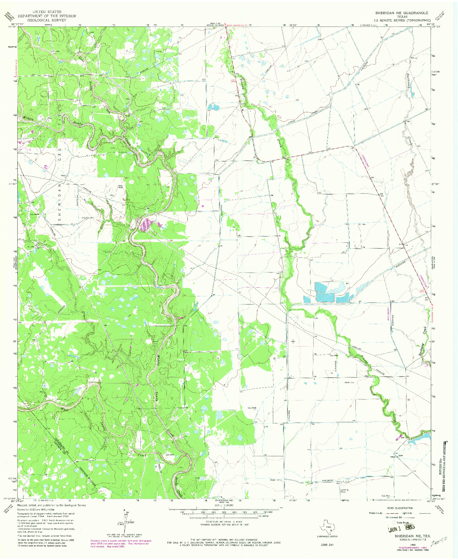 USGS 1:24000-SCALE QUADRANGLE FOR SHERIDAN NE, TX 1965