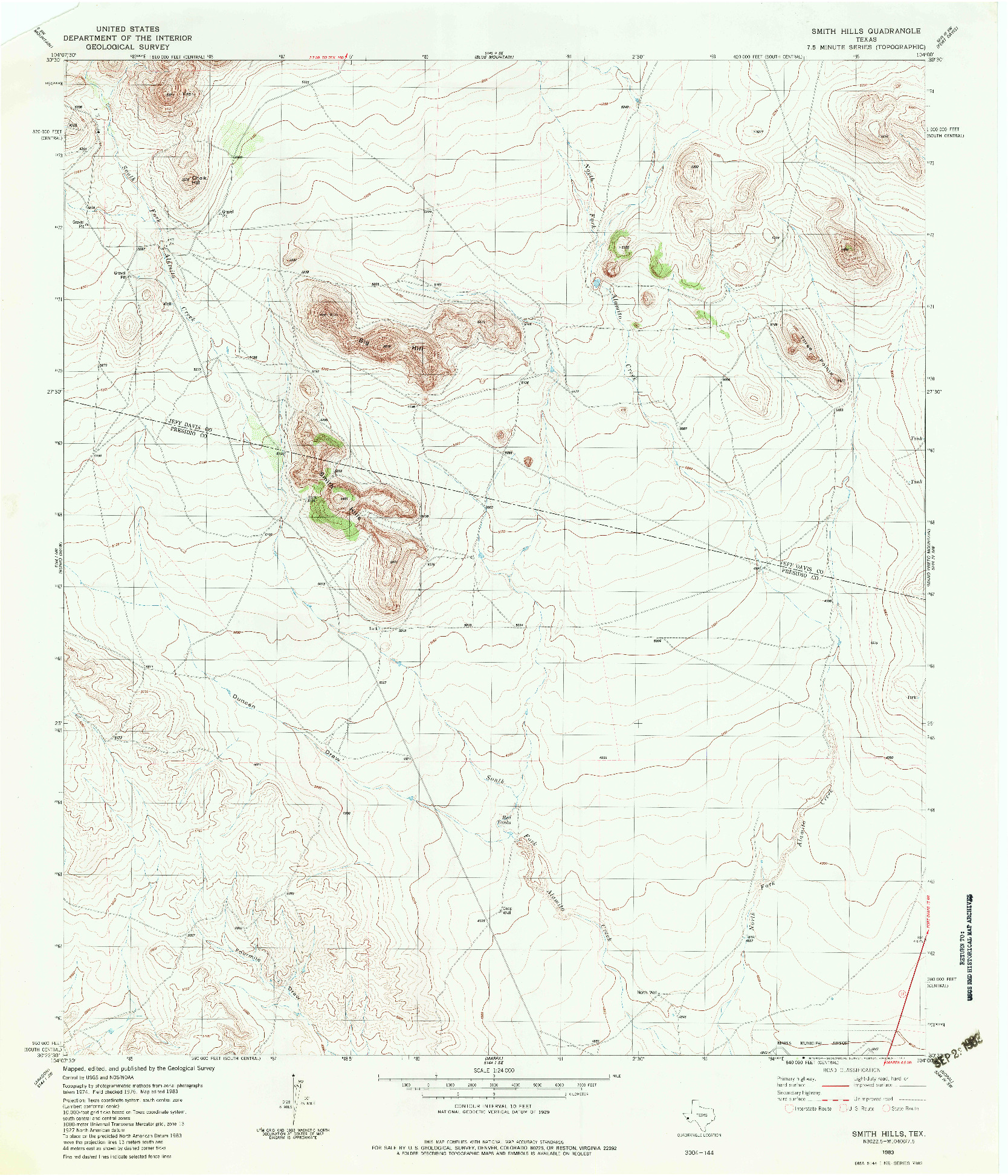 USGS 1:24000-SCALE QUADRANGLE FOR SMITH HILLS, TX 1983