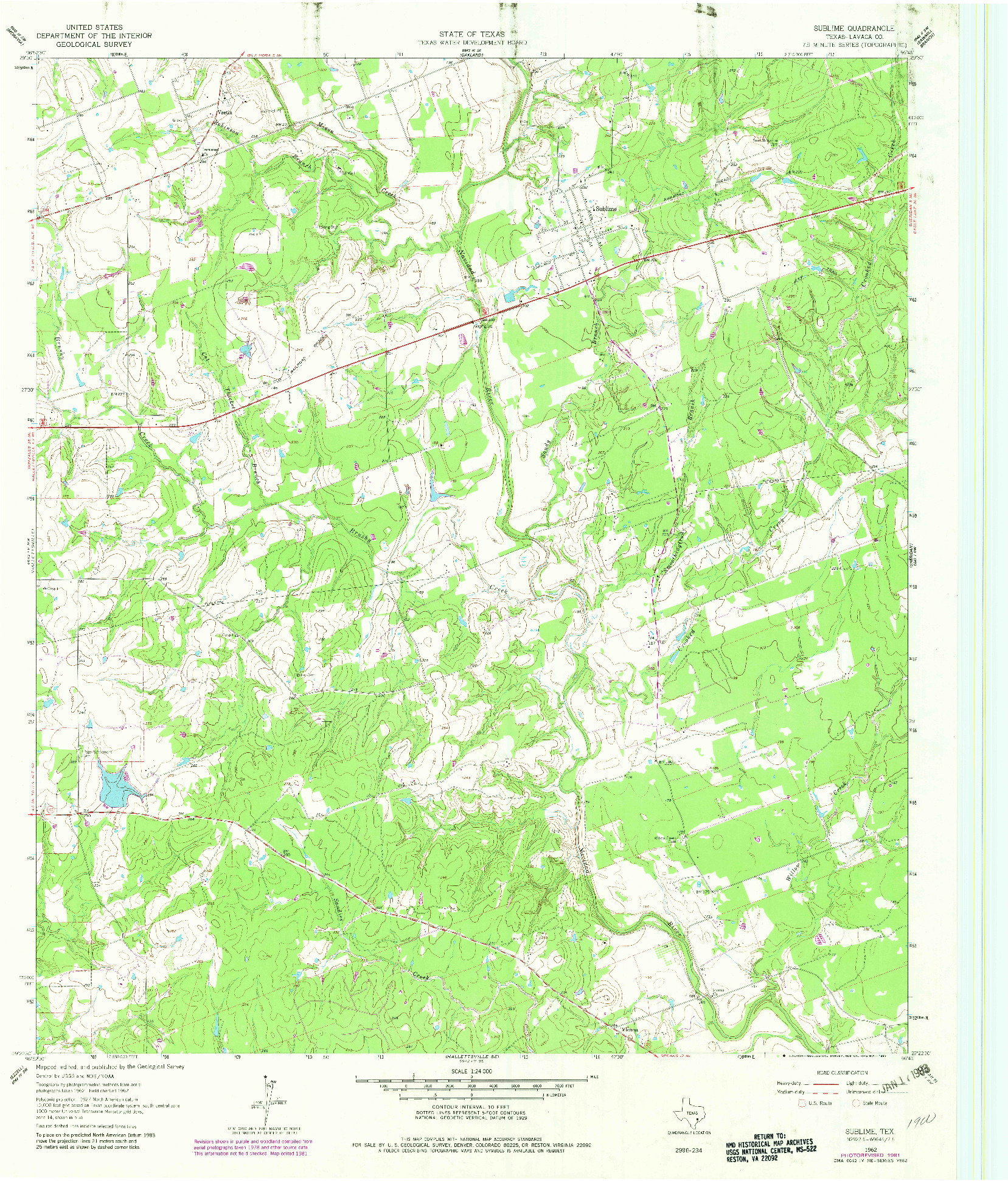 USGS 1:24000-SCALE QUADRANGLE FOR SUBLIME, TX 1962
