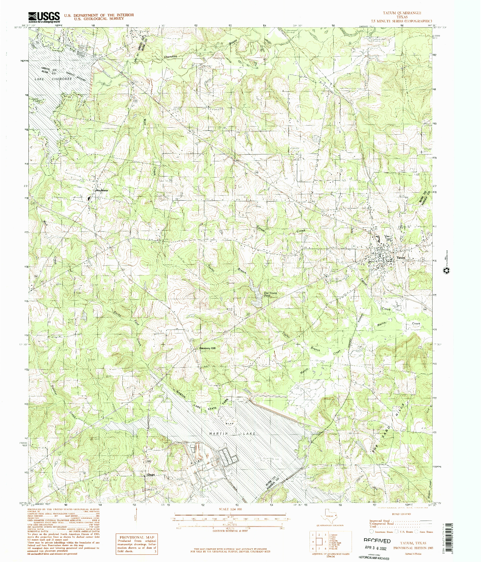 USGS 1:24000-SCALE QUADRANGLE FOR TATUM, TX 1983