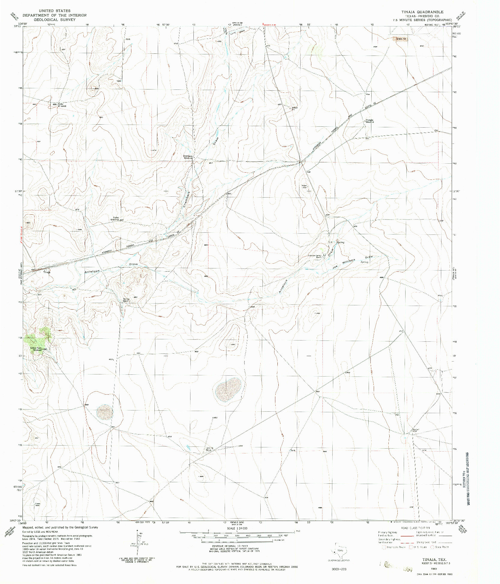 USGS 1:24000-SCALE QUADRANGLE FOR TINAJA, TX 1983