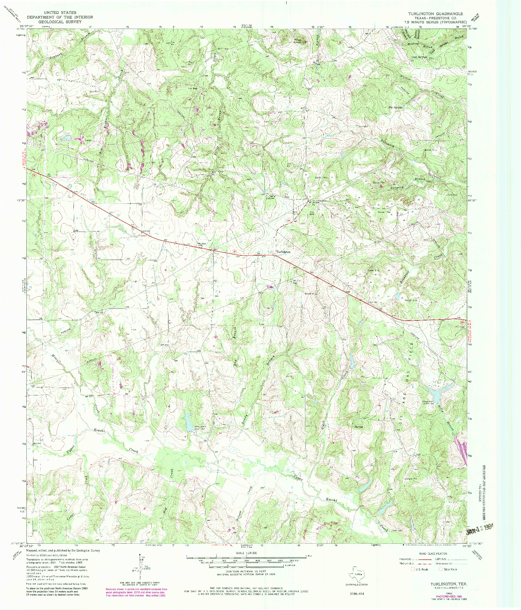 USGS 1:24000-SCALE QUADRANGLE FOR TURLINGTON, TX 1965