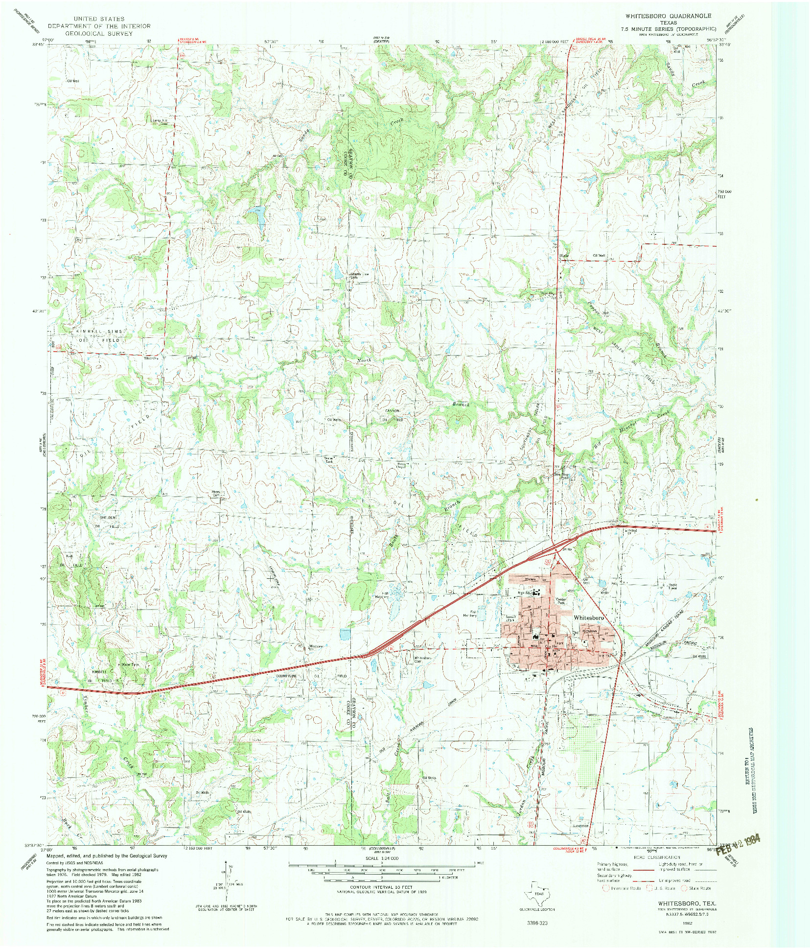 USGS 1:24000-SCALE QUADRANGLE FOR WHITESBORO, TX 1982