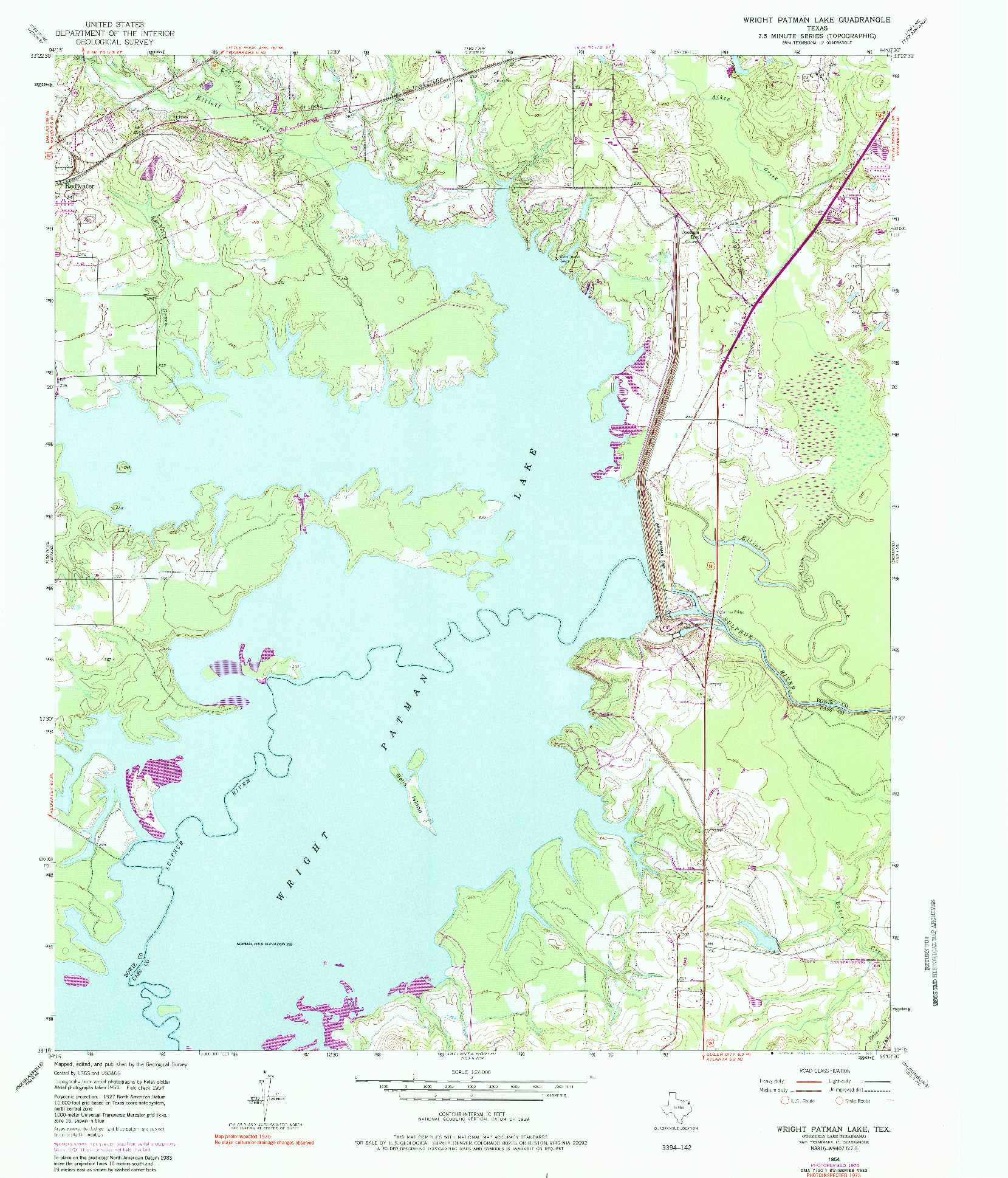 USGS 1:24000-SCALE QUADRANGLE FOR WRIGHT PATMAN LAKE, TX 1954