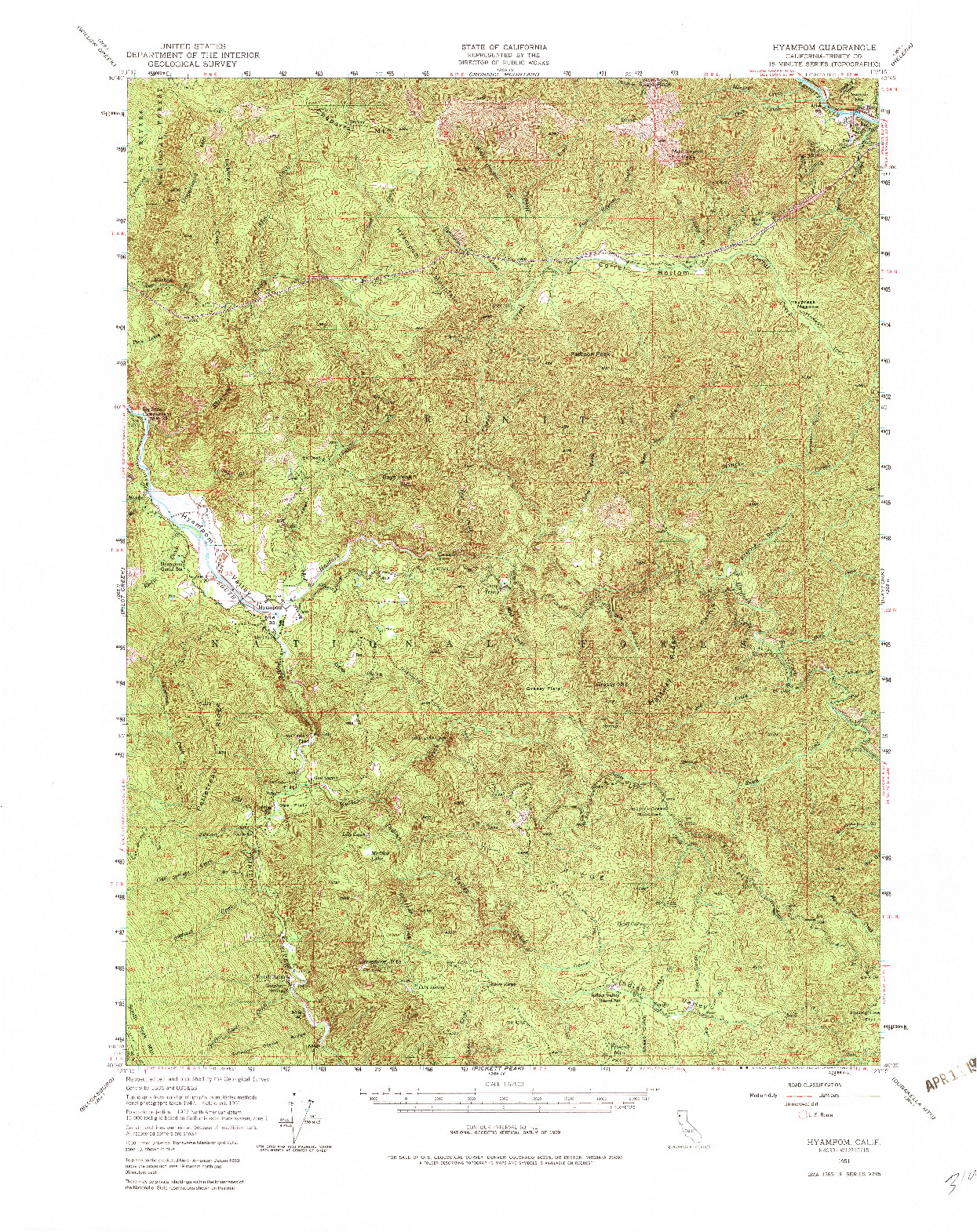 USGS 1:62500-SCALE QUADRANGLE FOR HYAMPOM, CA 1951