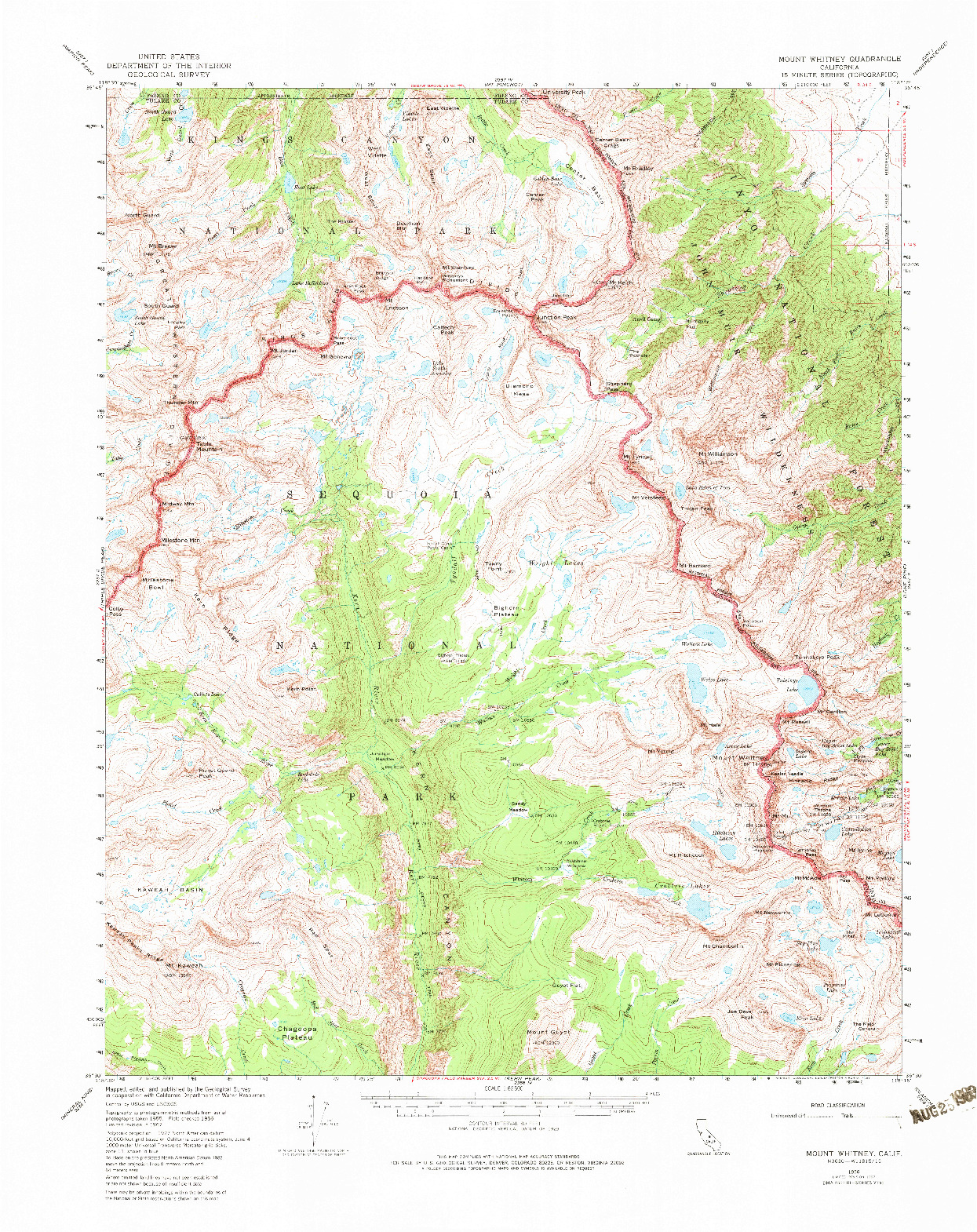 USGS 1:62500-SCALE QUADRANGLE FOR MOUNT WHITNEY, CA 1967