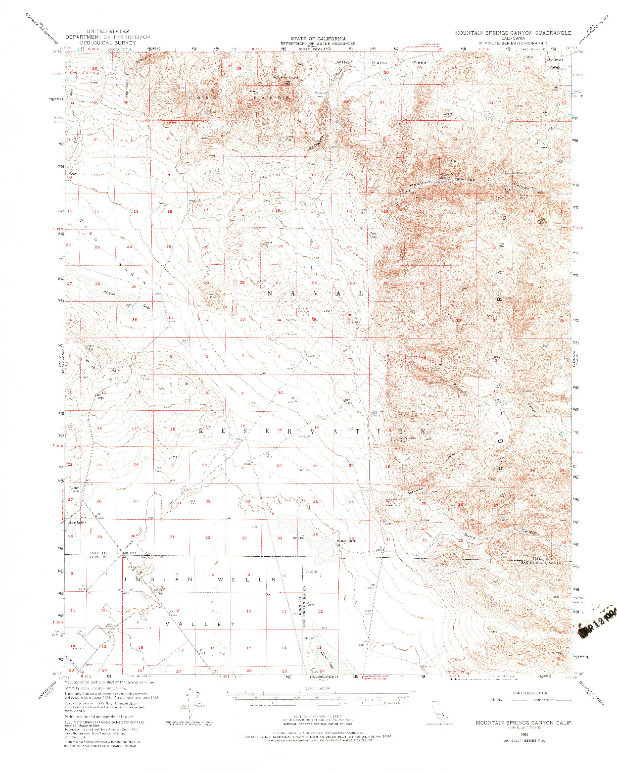 USGS 1:62500-SCALE QUADRANGLE FOR MOUNTAIN SPRINGS CANYON, CA 1953