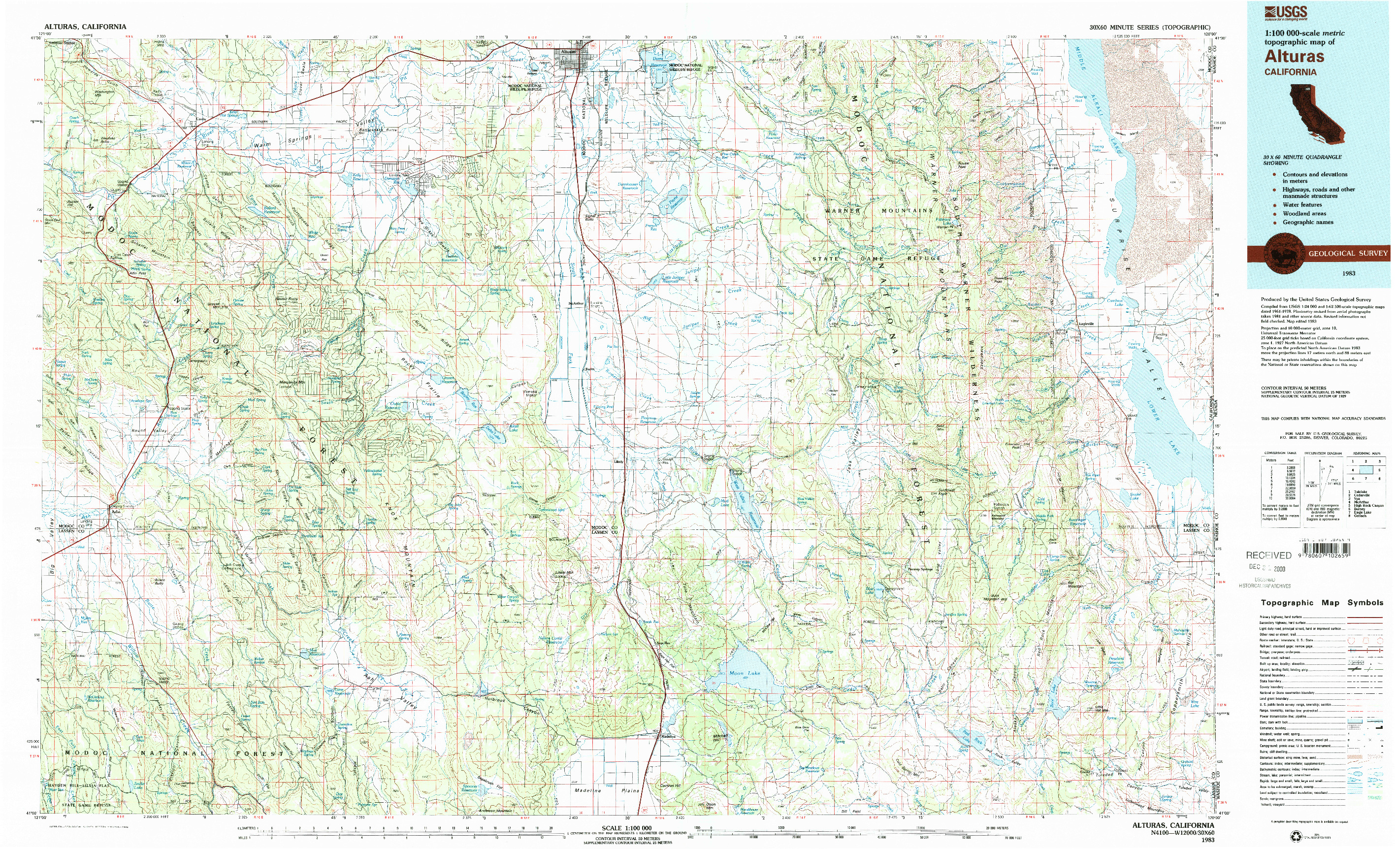 USGS 1:100000-SCALE QUADRANGLE FOR ALTURAS, CA 1983