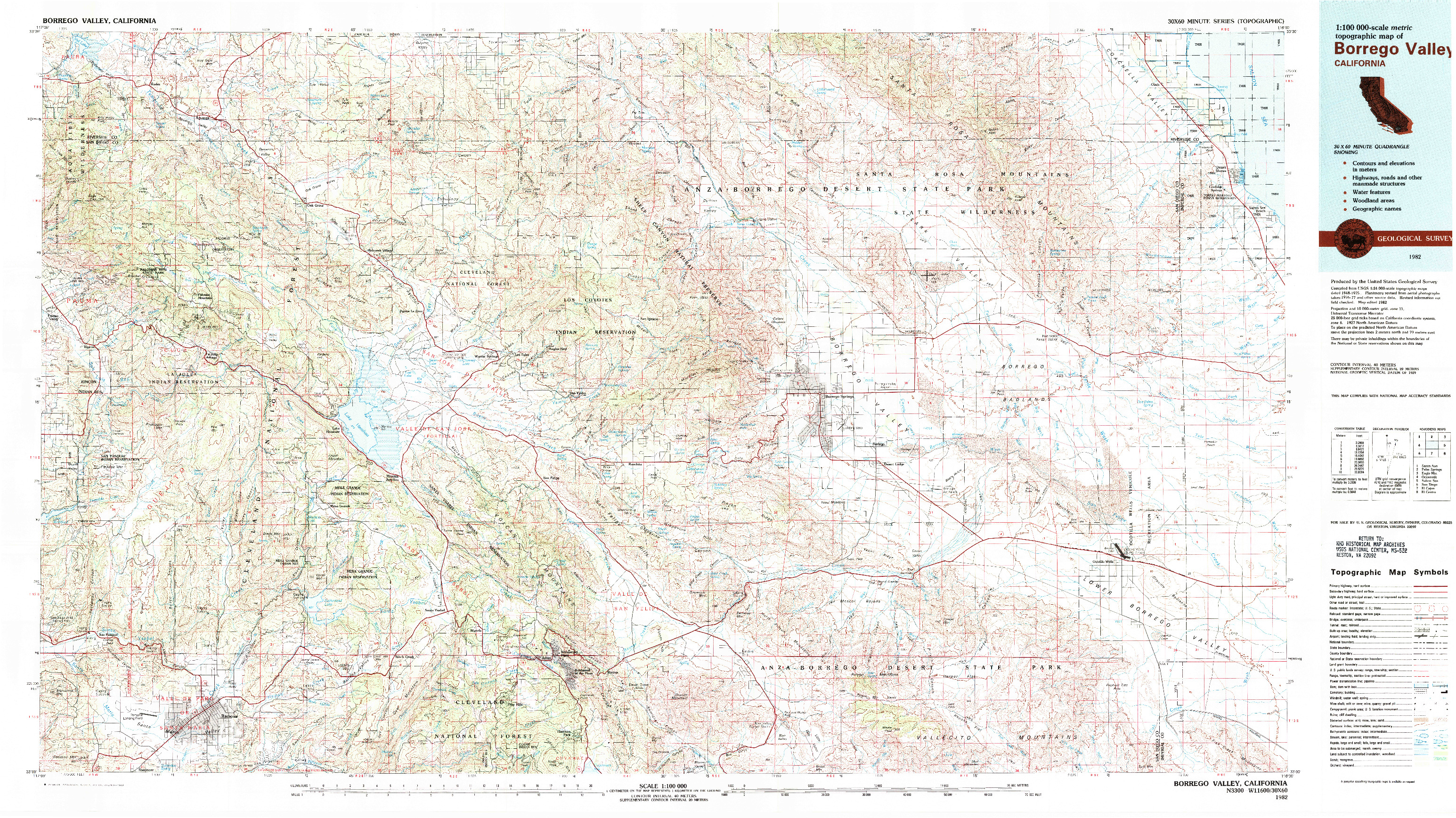 USGS 1:100000-SCALE QUADRANGLE FOR BORREGO VALLEY, CA 1982