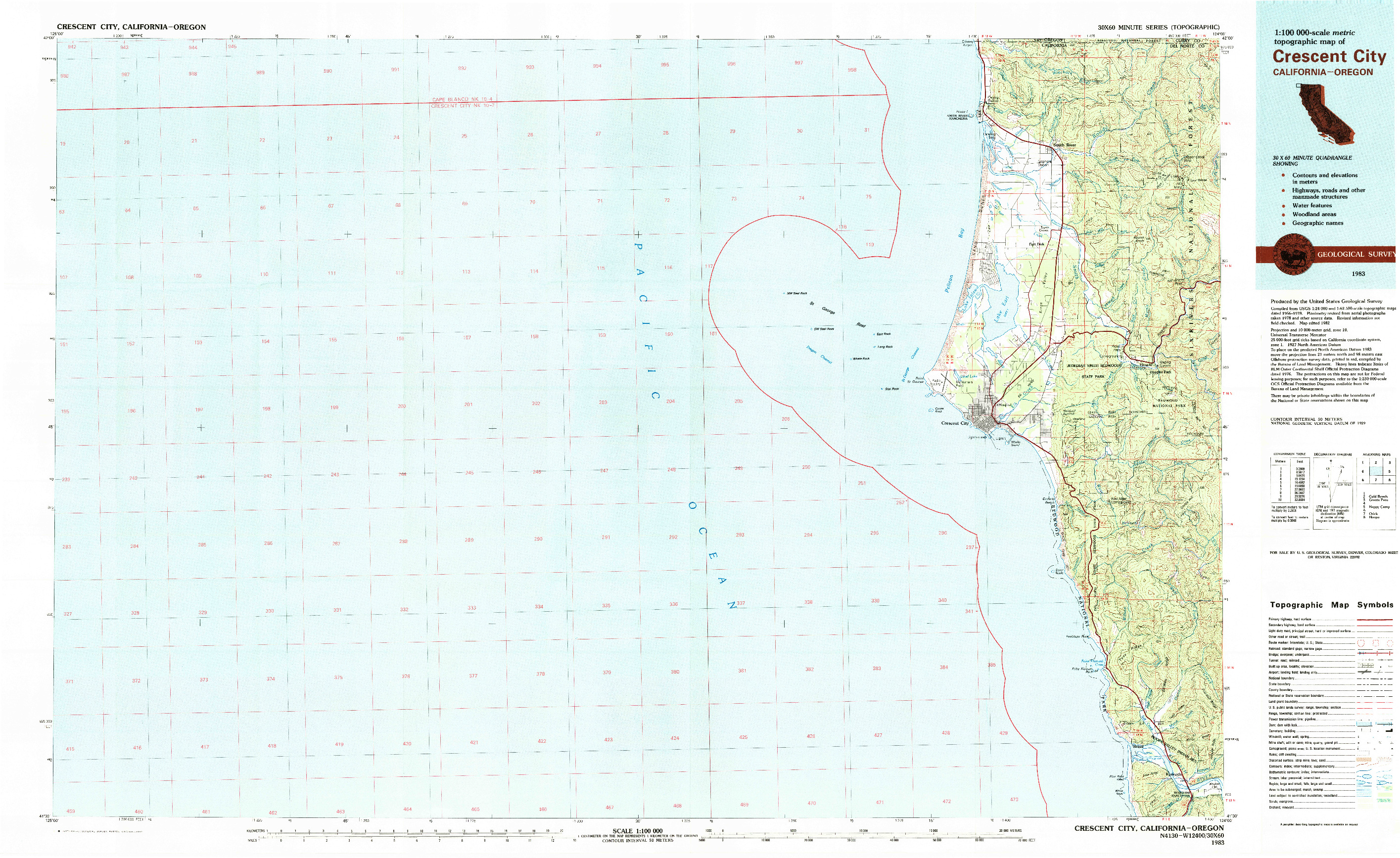 USGS 1:100000-SCALE QUADRANGLE FOR CRESCENT CITY, CA 1983