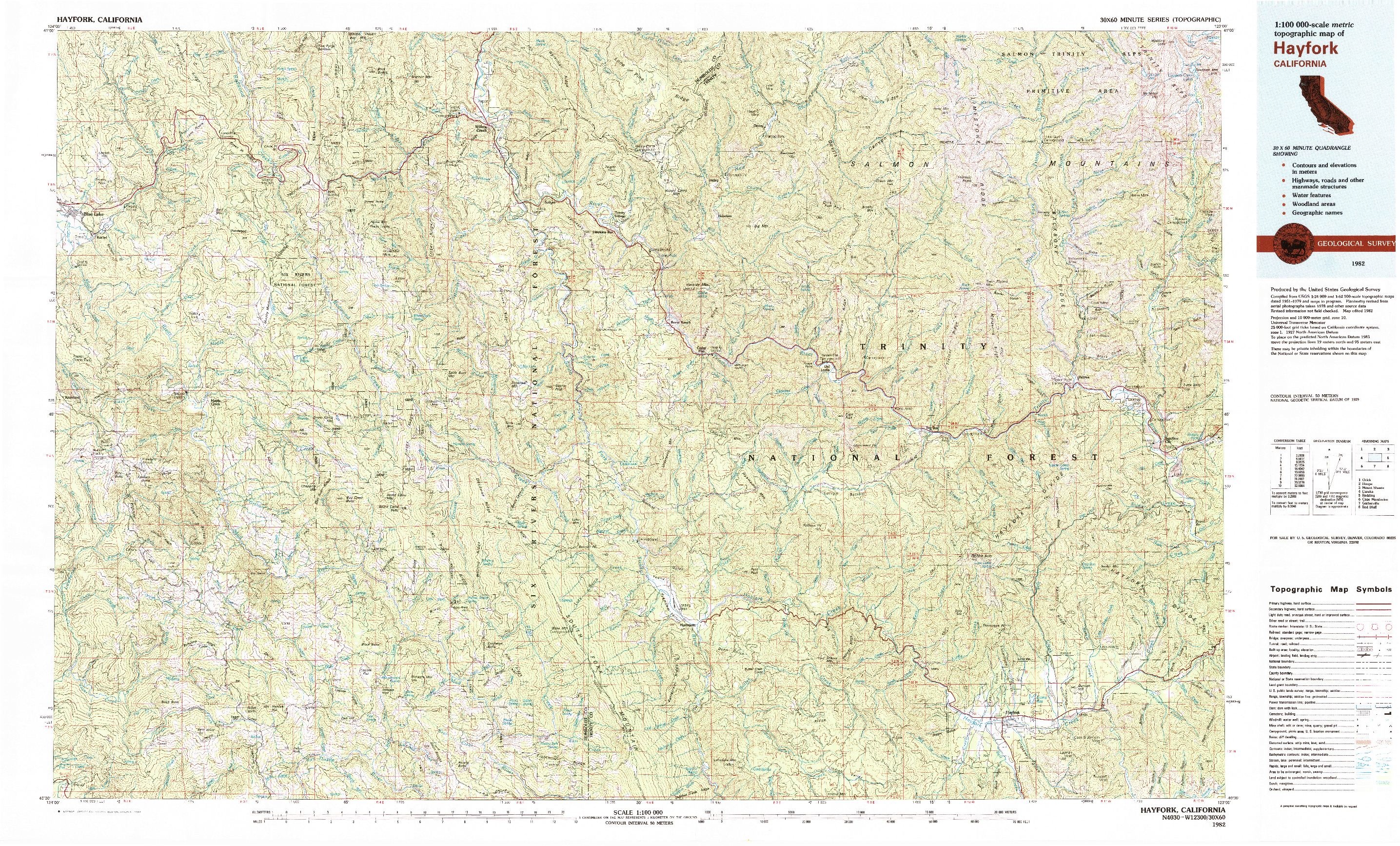 USGS 1:100000-SCALE QUADRANGLE FOR HAYFORK, CA 1982