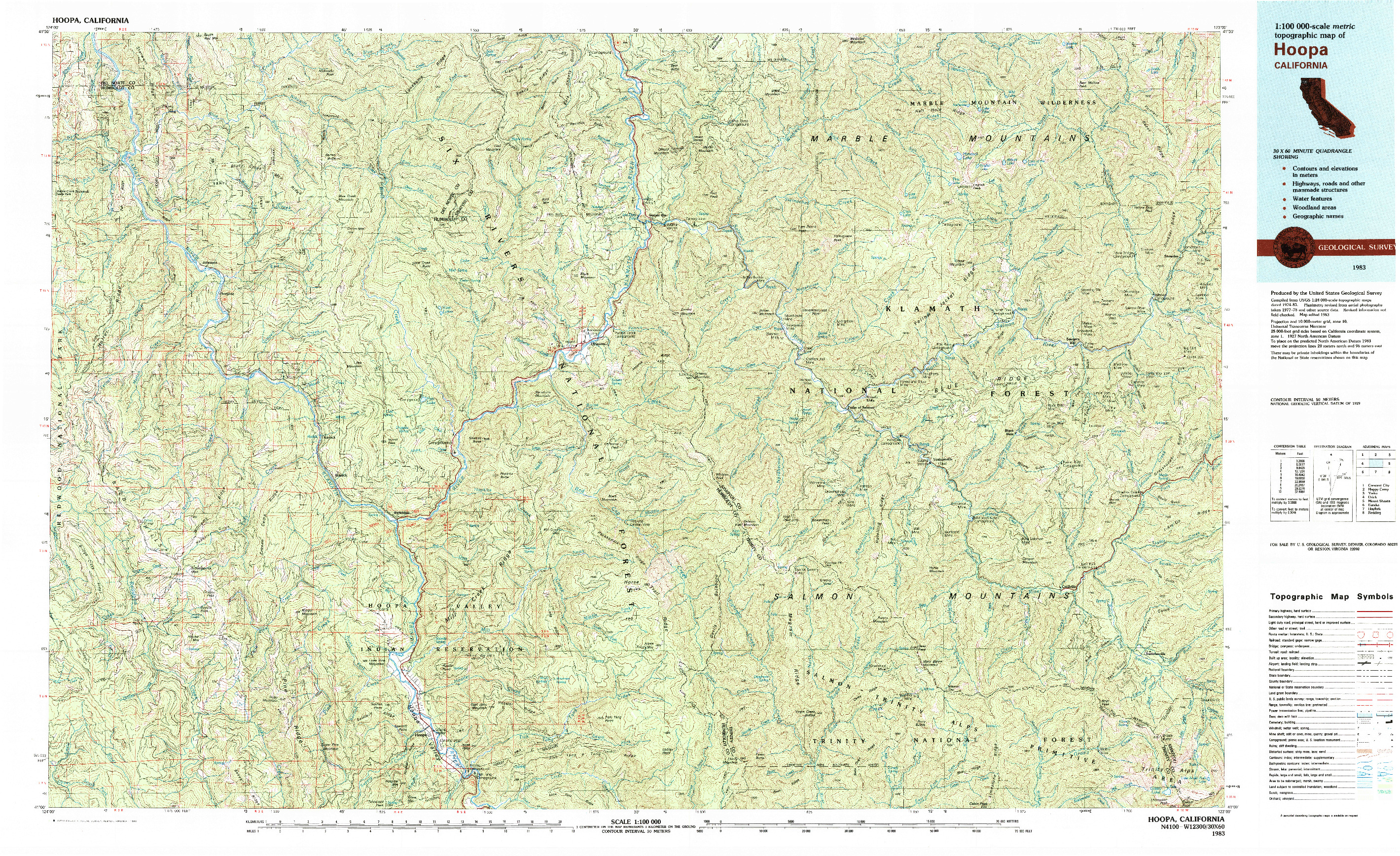 USGS 1:100000-SCALE QUADRANGLE FOR HOOPA, CA 1983