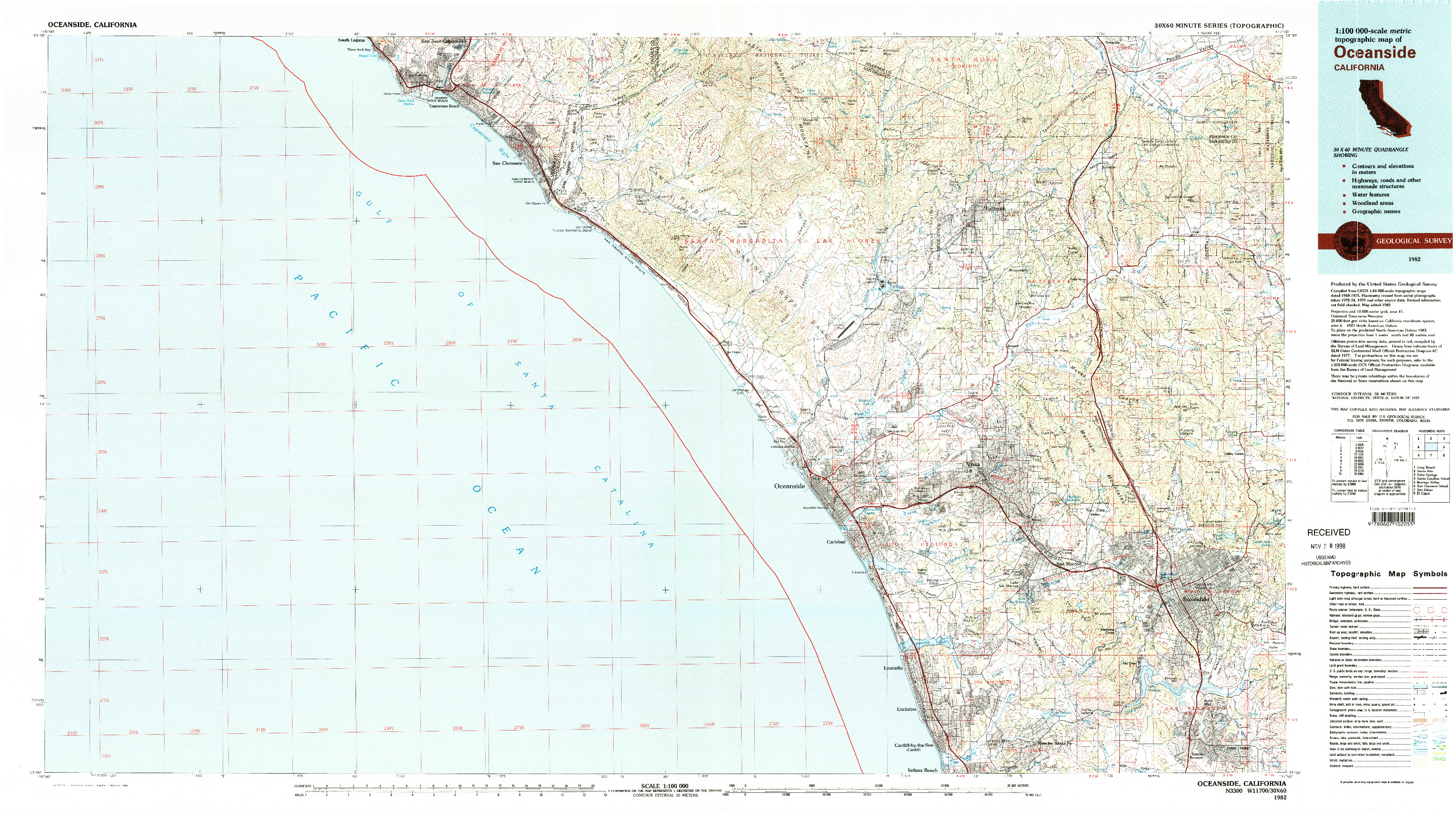 USGS 1:100000-SCALE QUADRANGLE FOR OCEANSIDE, CA 1982