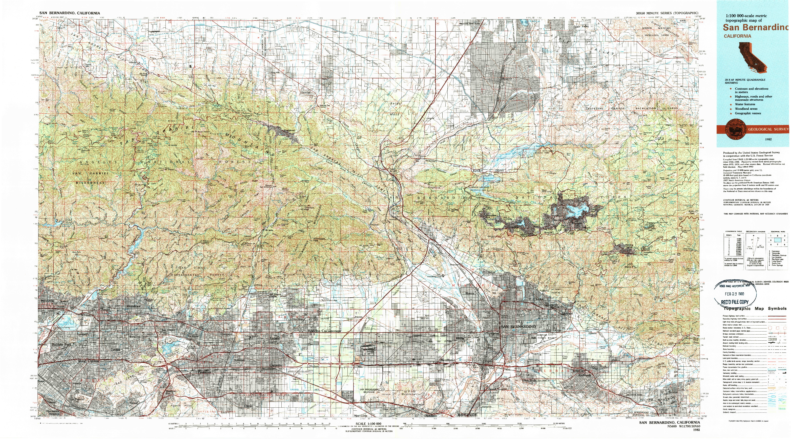 USGS 1:100000-SCALE QUADRANGLE FOR SAN BERNARDINO, CA 1982