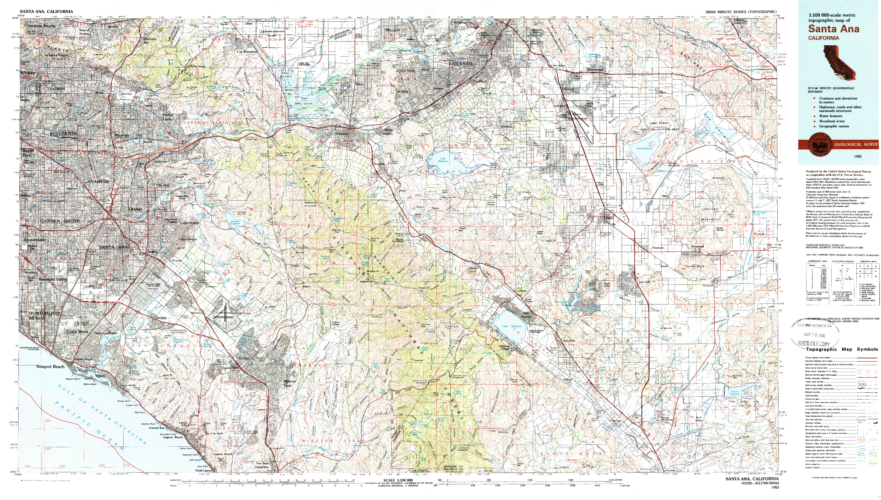 USGS 1:100000-SCALE QUADRANGLE FOR SANTA ANA, CA 1983