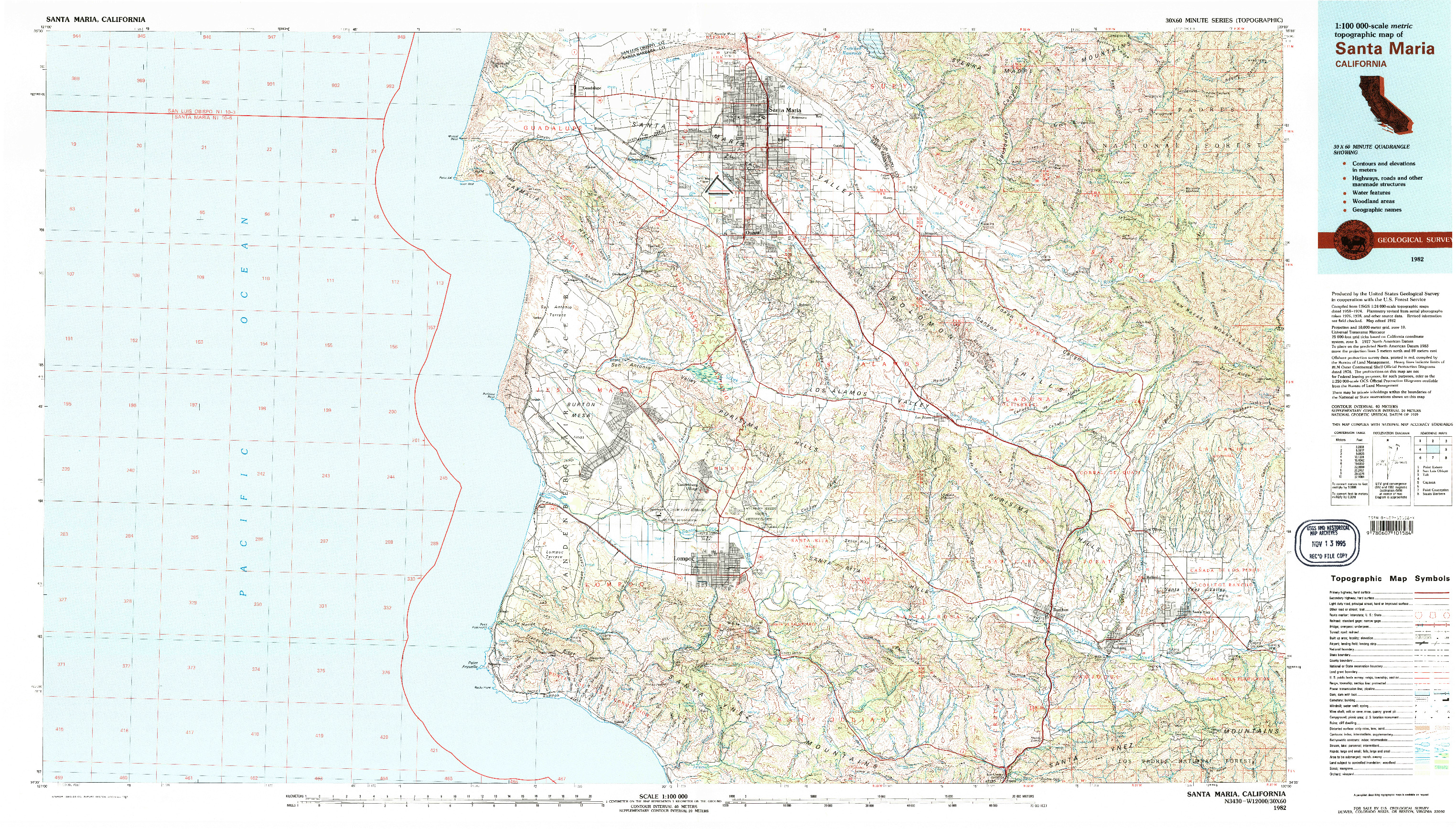 USGS 1:100000-SCALE QUADRANGLE FOR SANTA MARIA, CA 1982