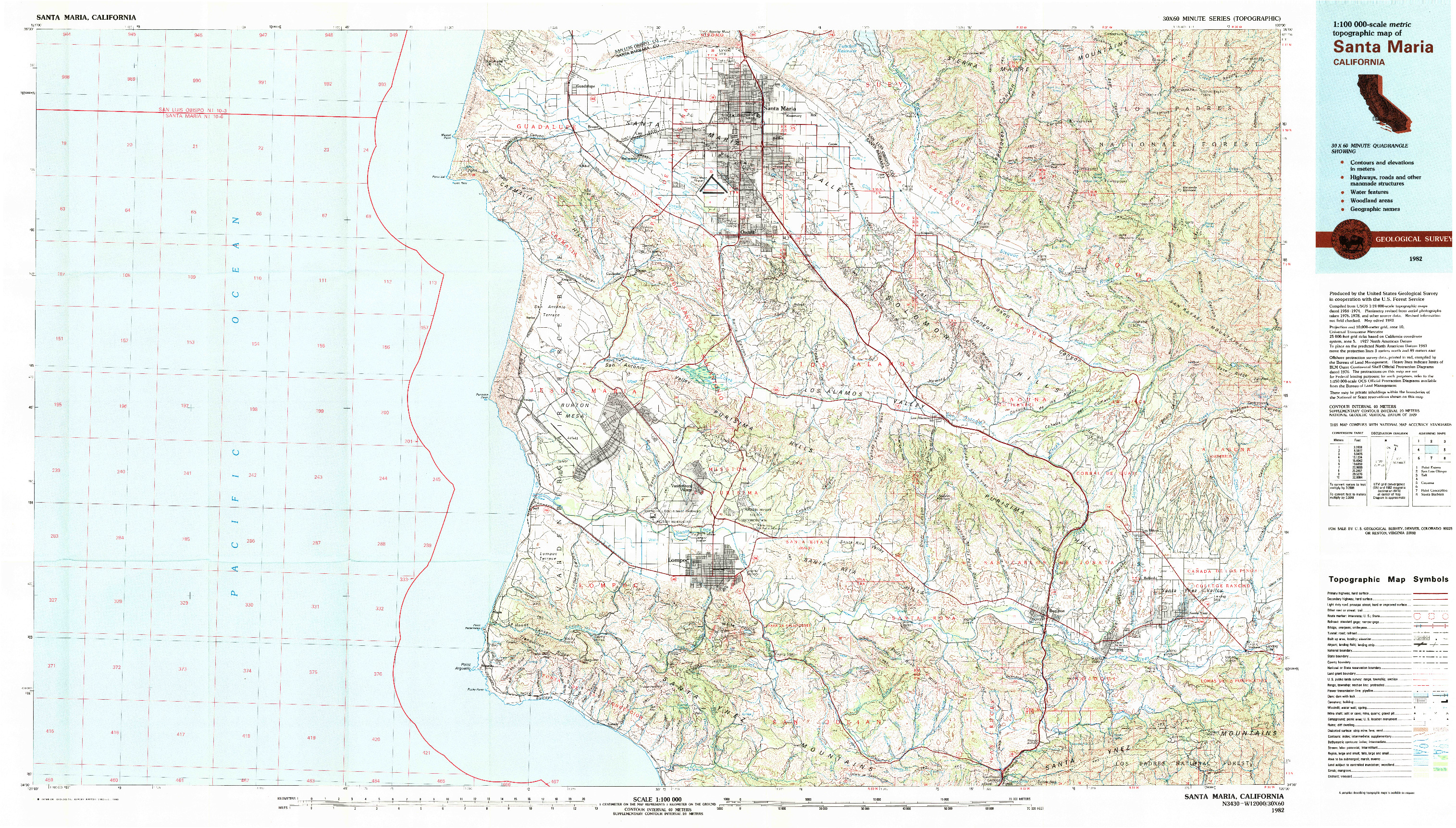 USGS 1:100000-SCALE QUADRANGLE FOR SANTA MARIA, CA 1982