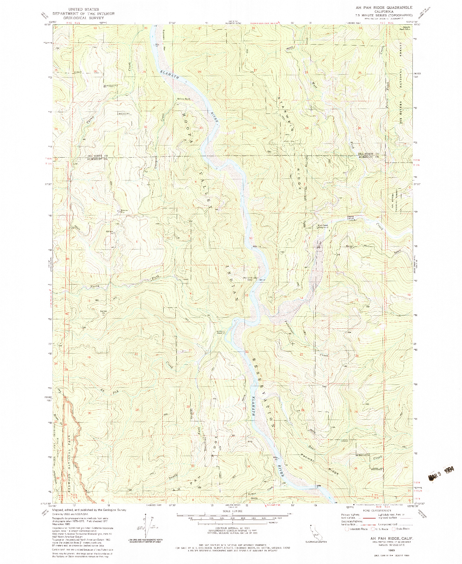 USGS 1:24000-SCALE QUADRANGLE FOR AH PAH RIDGE, CA 1983
