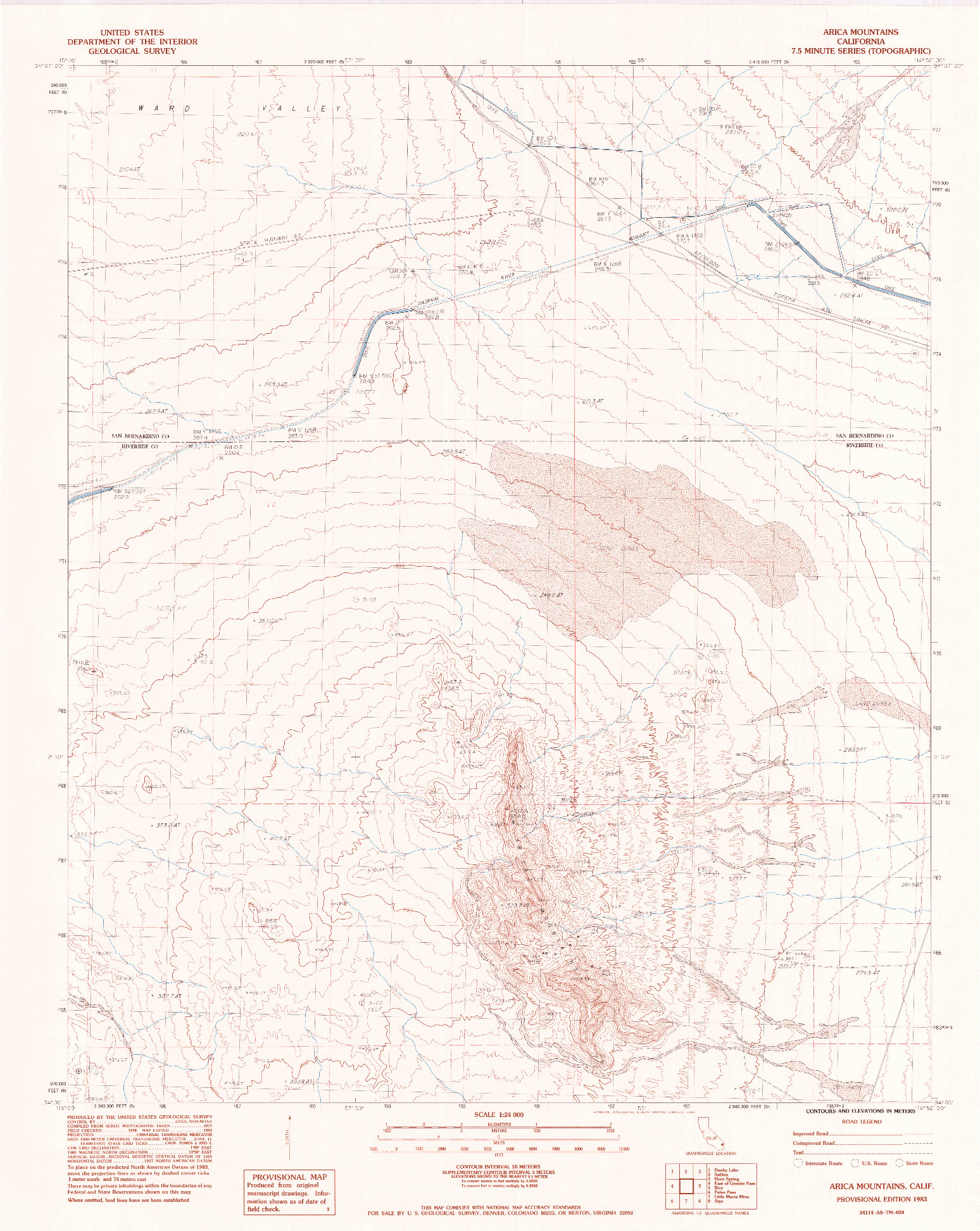 USGS 1:24000-SCALE QUADRANGLE FOR ARICA MOUNTAINS, CA 1983