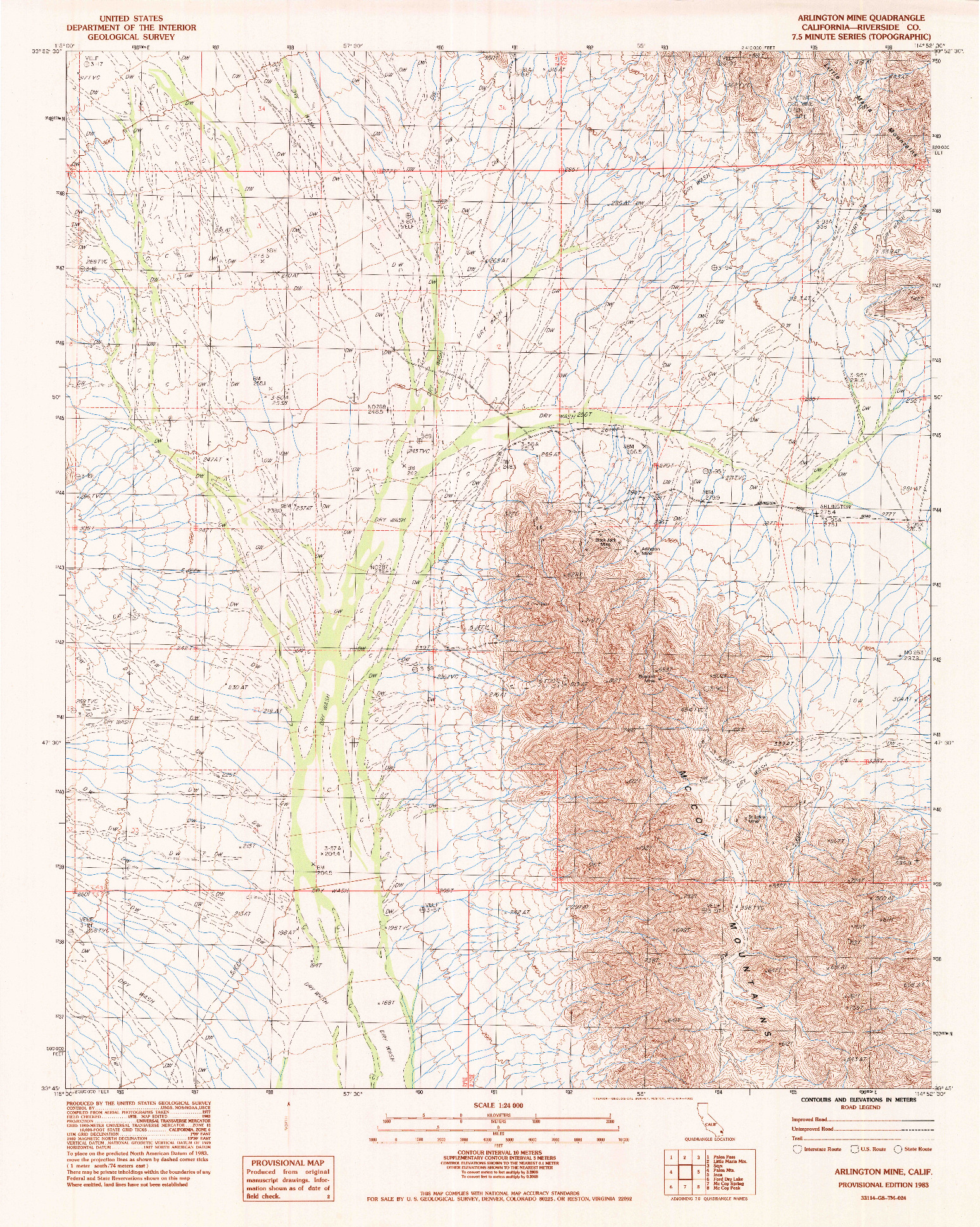 USGS 1:24000-SCALE QUADRANGLE FOR ARLINGTON MINE, CA 1983