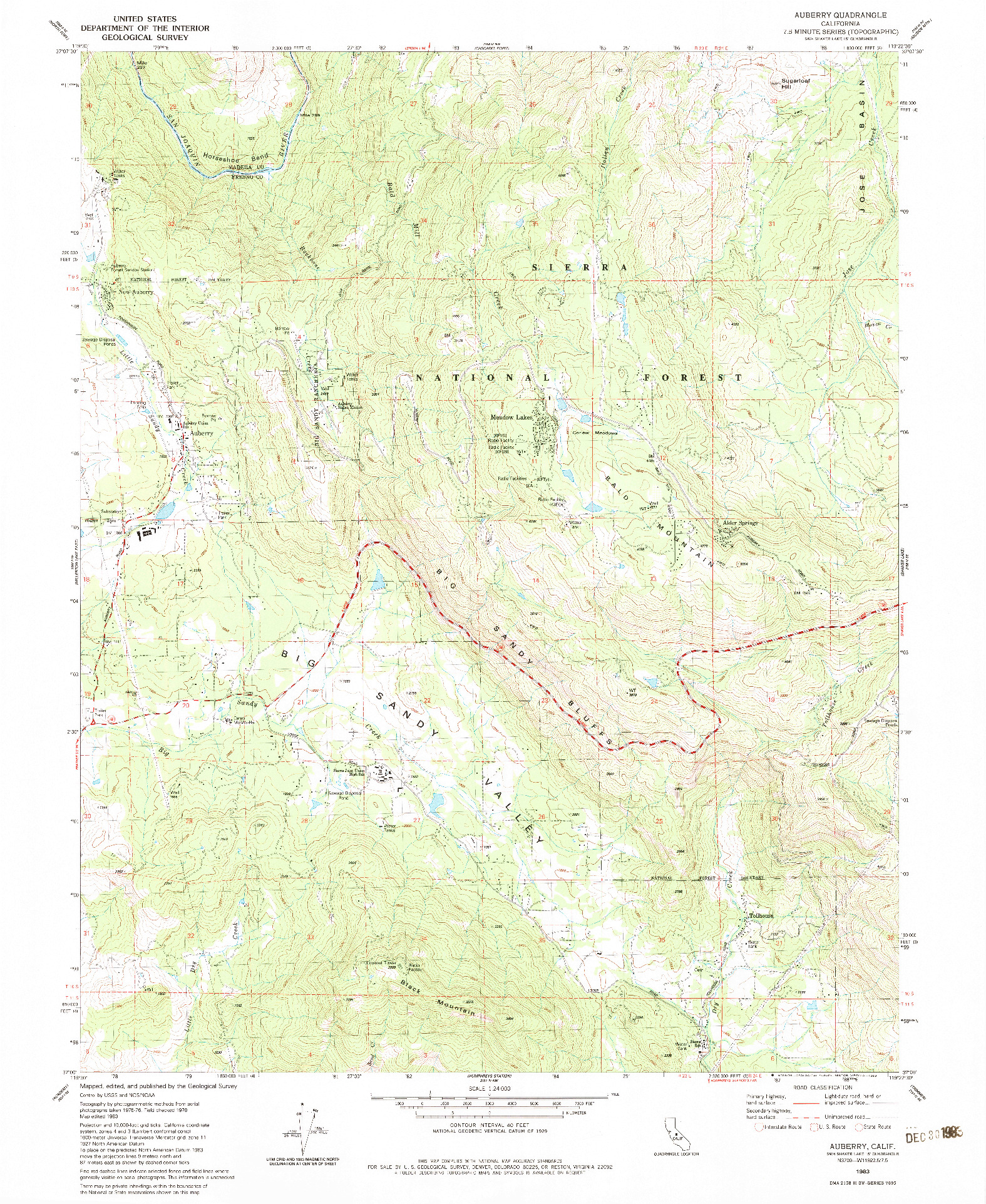 USGS 1:24000-SCALE QUADRANGLE FOR AUBERRY, CA 1983