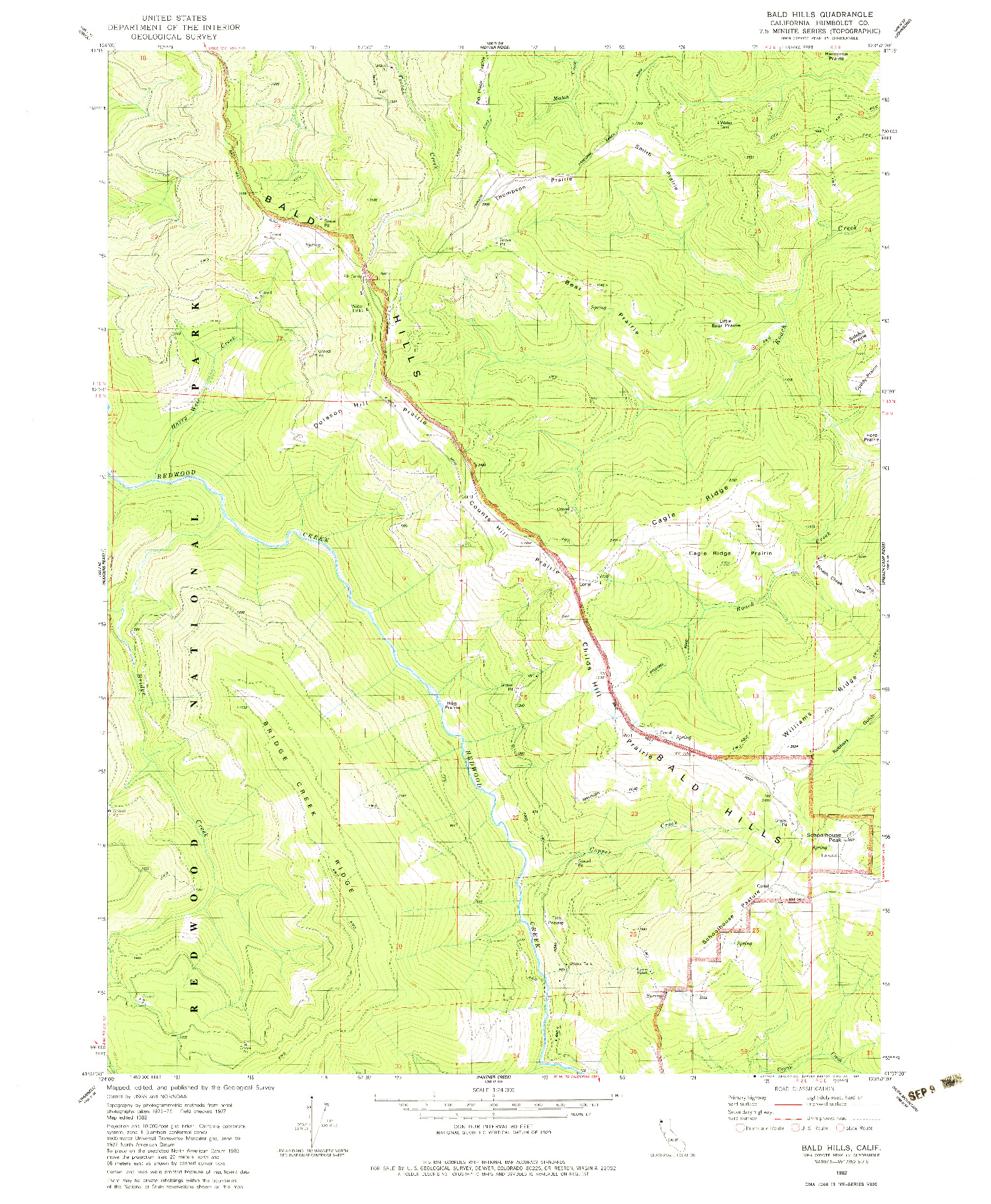 USGS 1:24000-SCALE QUADRANGLE FOR BALD HILLS, CA 1982