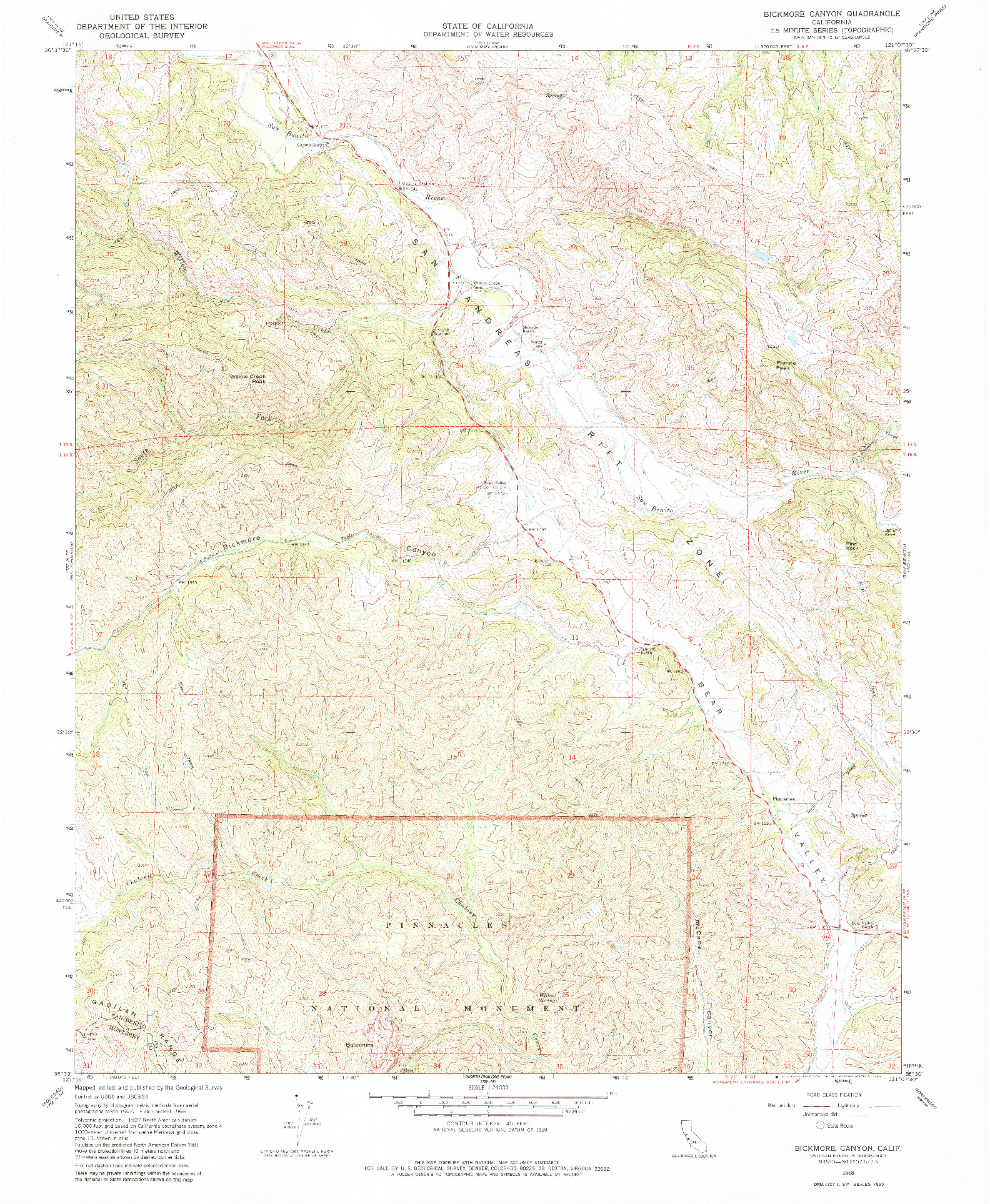 USGS 1:24000-SCALE QUADRANGLE FOR BICKMORE CANYON, CA 1968