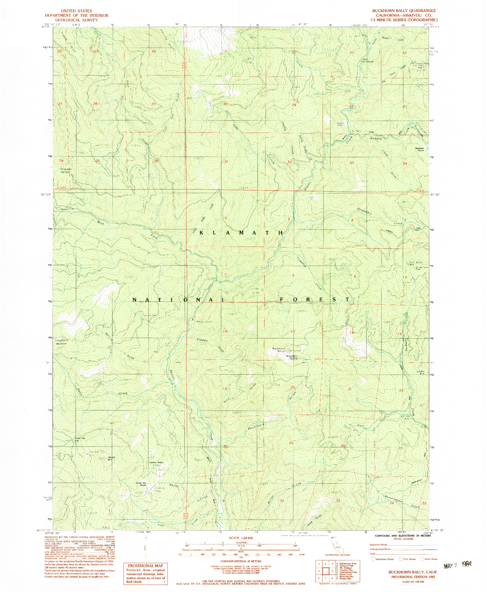 USGS 1:24000-SCALE QUADRANGLE FOR BUCKHORN BALLY, CA 1983