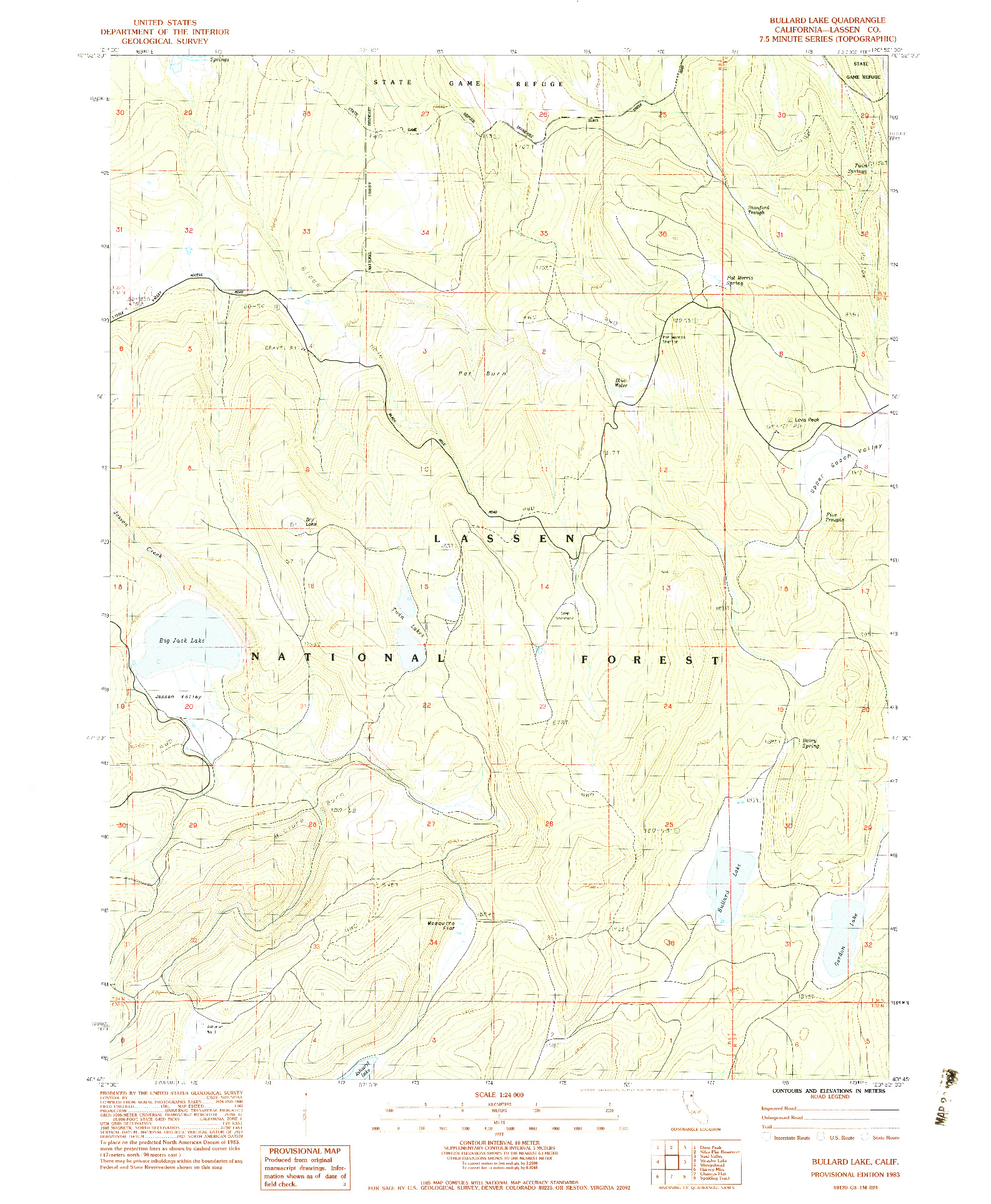 USGS 1:24000-SCALE QUADRANGLE FOR BULLARD LAKE, CA 1983