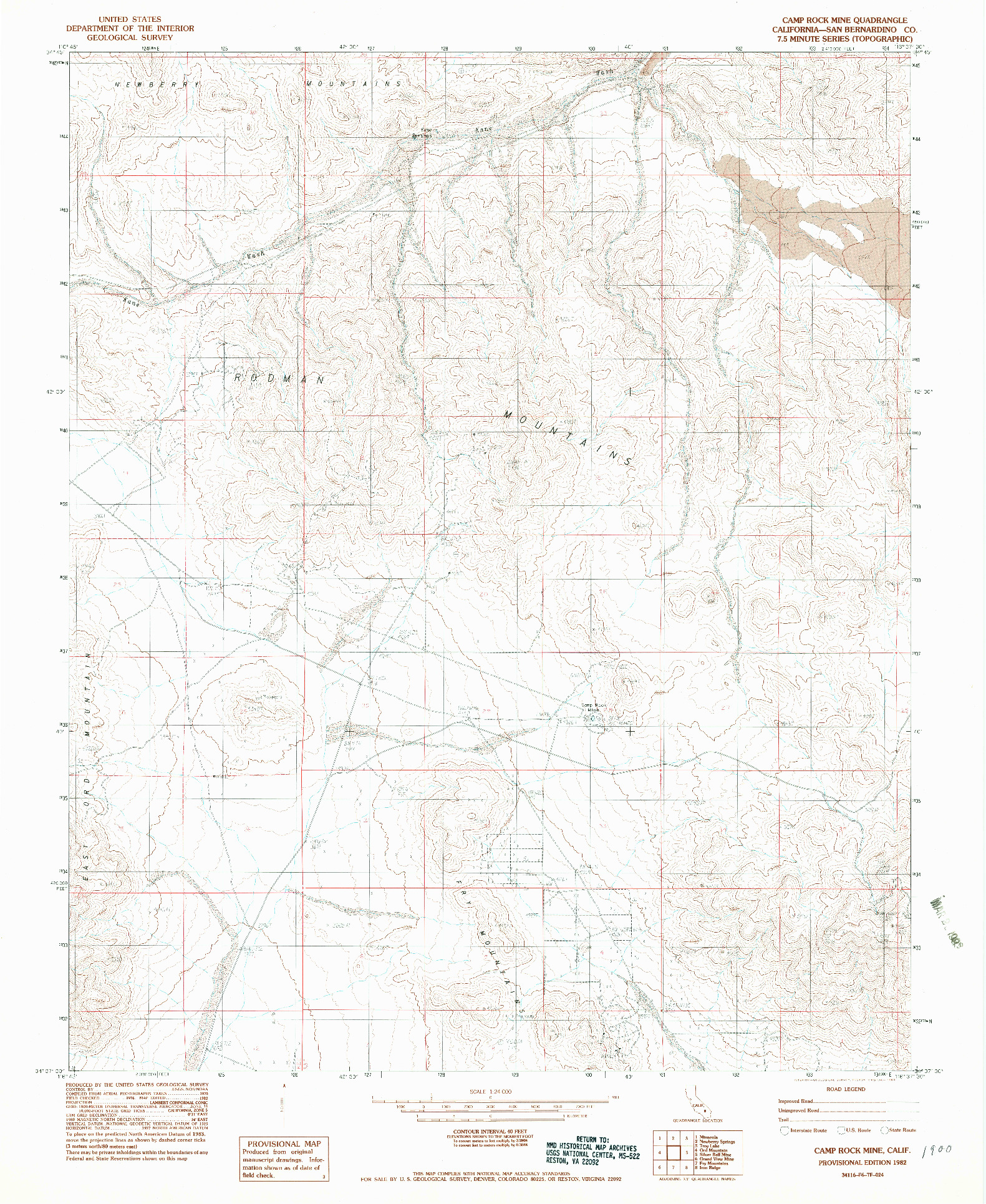 USGS 1:24000-SCALE QUADRANGLE FOR CAMP ROCK MINE, CA 1982