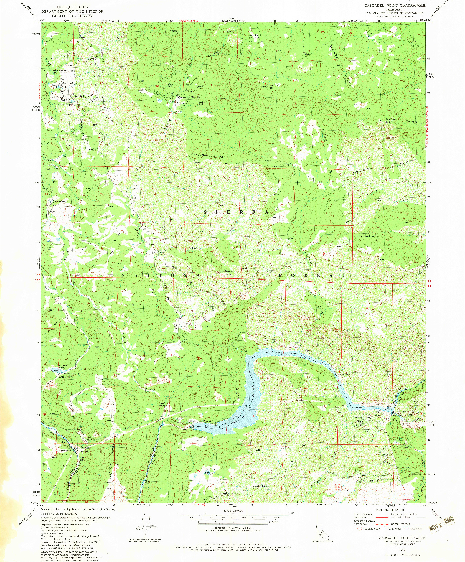 USGS 1:24000-SCALE QUADRANGLE FOR CASCADEL POINT, CA 1982