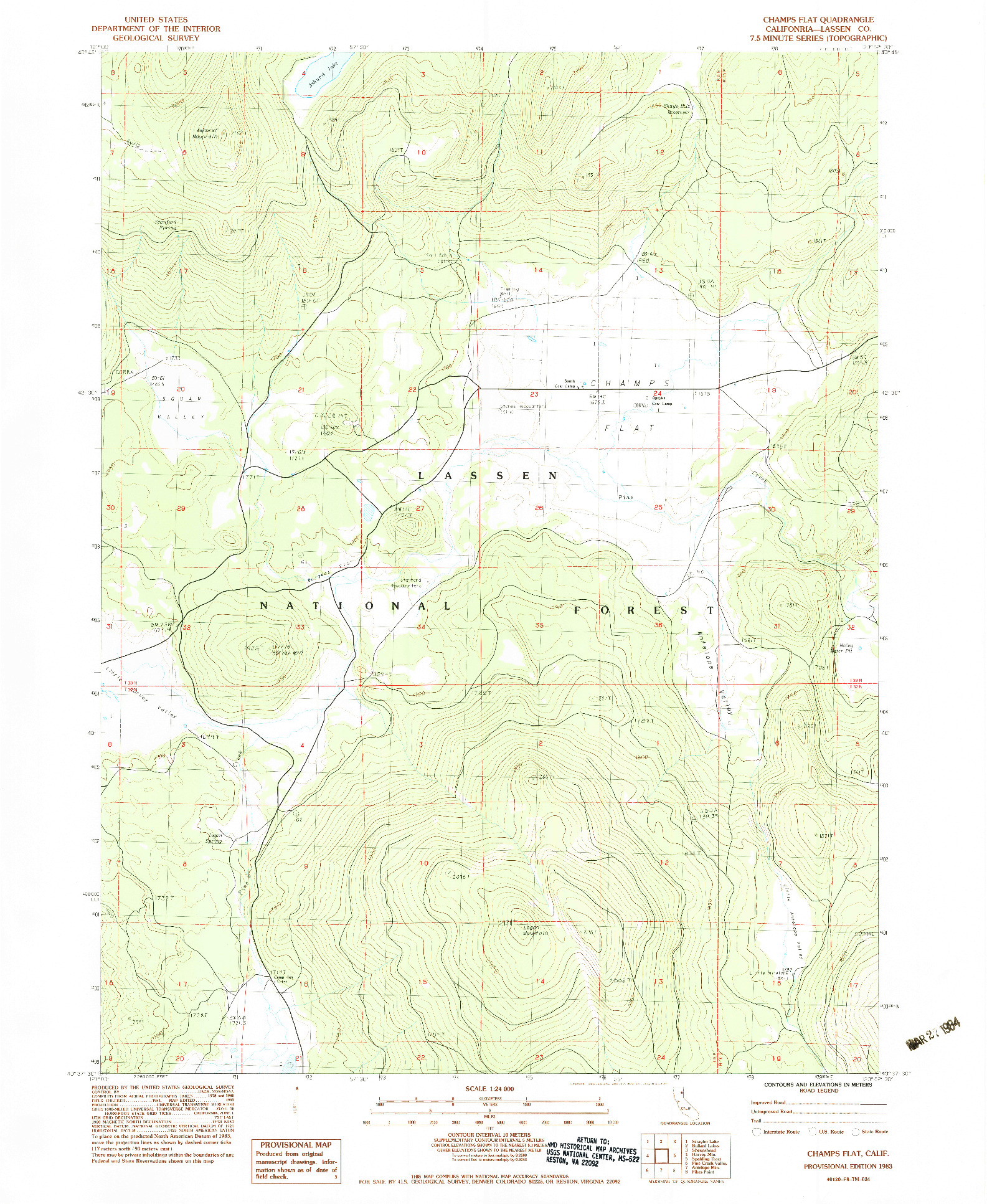 USGS 1:24000-SCALE QUADRANGLE FOR CHAMPS FLAT, CA 1983