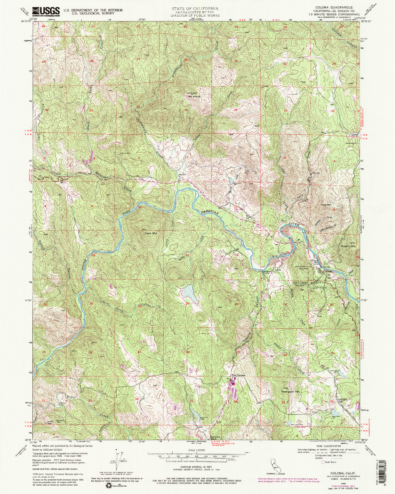USGS 1:24000-SCALE QUADRANGLE FOR COLOMA, CA 1949