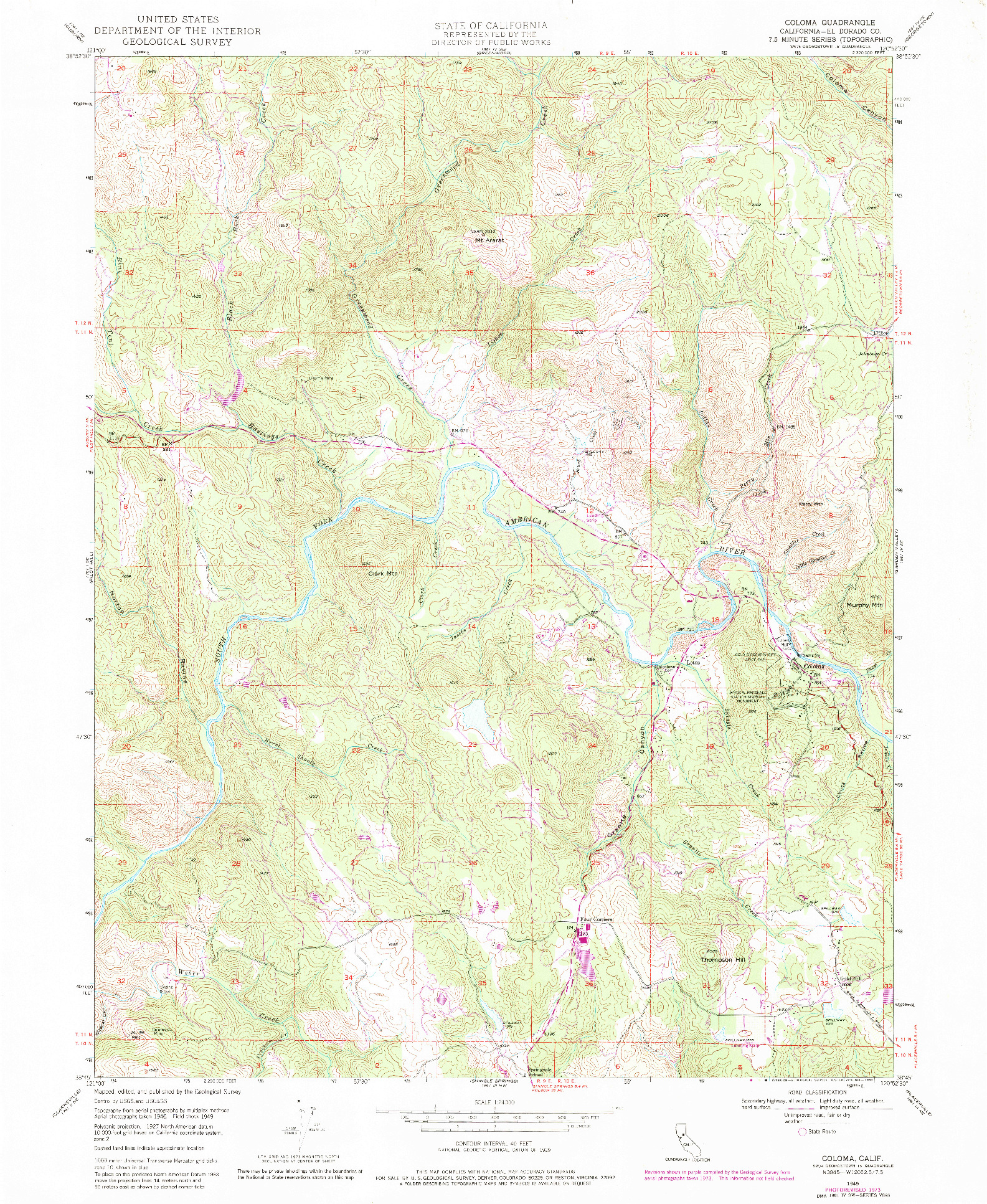 USGS 1:24000-SCALE QUADRANGLE FOR COLOMA, CA 1949