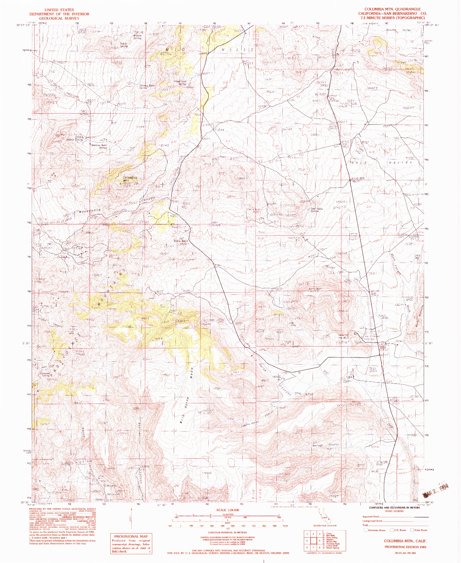 USGS 1:24000-SCALE QUADRANGLE FOR COLUMBIA MTN, CA 1983