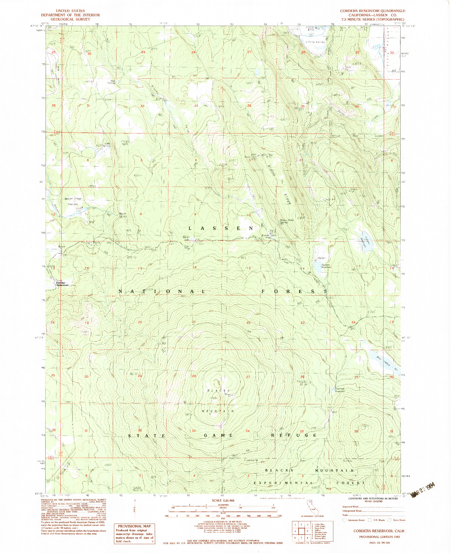 USGS 1:24000-SCALE QUADRANGLE FOR CORDERS RESERVOIR, CA 1983