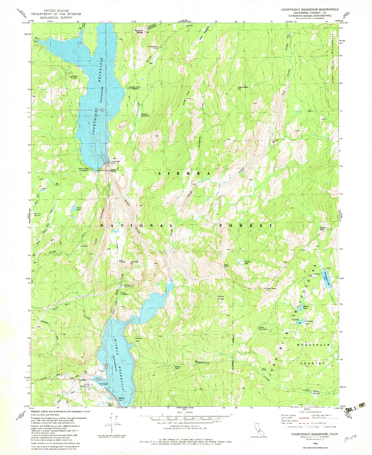 USGS 1:24000-SCALE QUADRANGLE FOR COURTRIGHT RESERVOIR, CA 1982