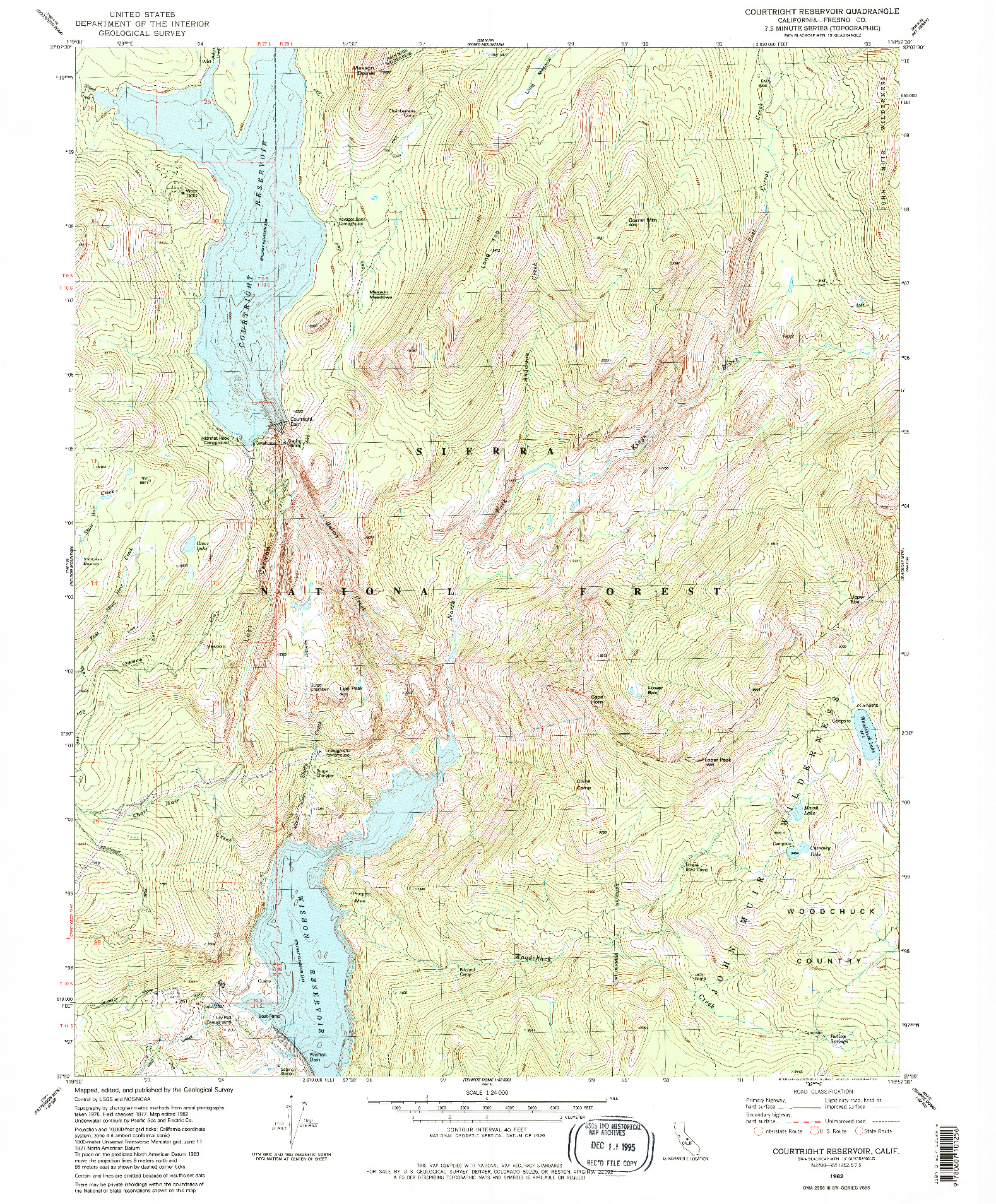 USGS 1:24000-SCALE QUADRANGLE FOR COURTRIGHT RESERVOIR, CA 1982