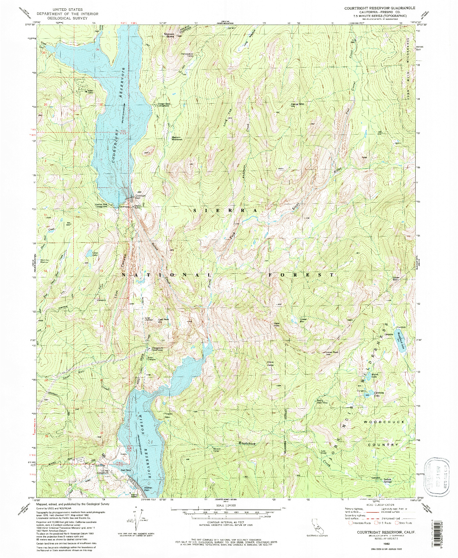 USGS 1:24000-SCALE QUADRANGLE FOR COURTRIGHT RESERVOIR, CA 1982