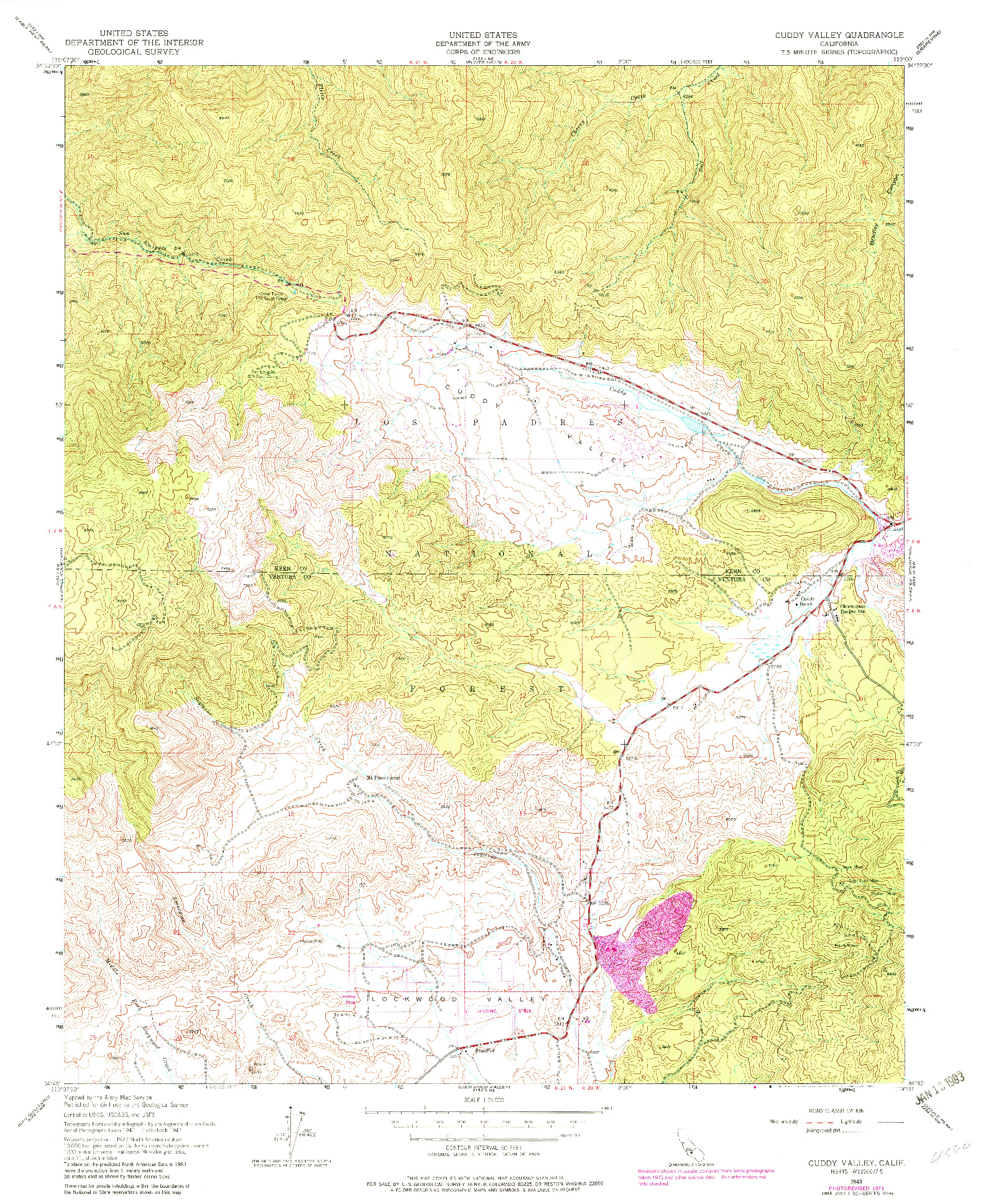 USGS 1:24000-SCALE QUADRANGLE FOR CUDDY VALLEY, CA 1943