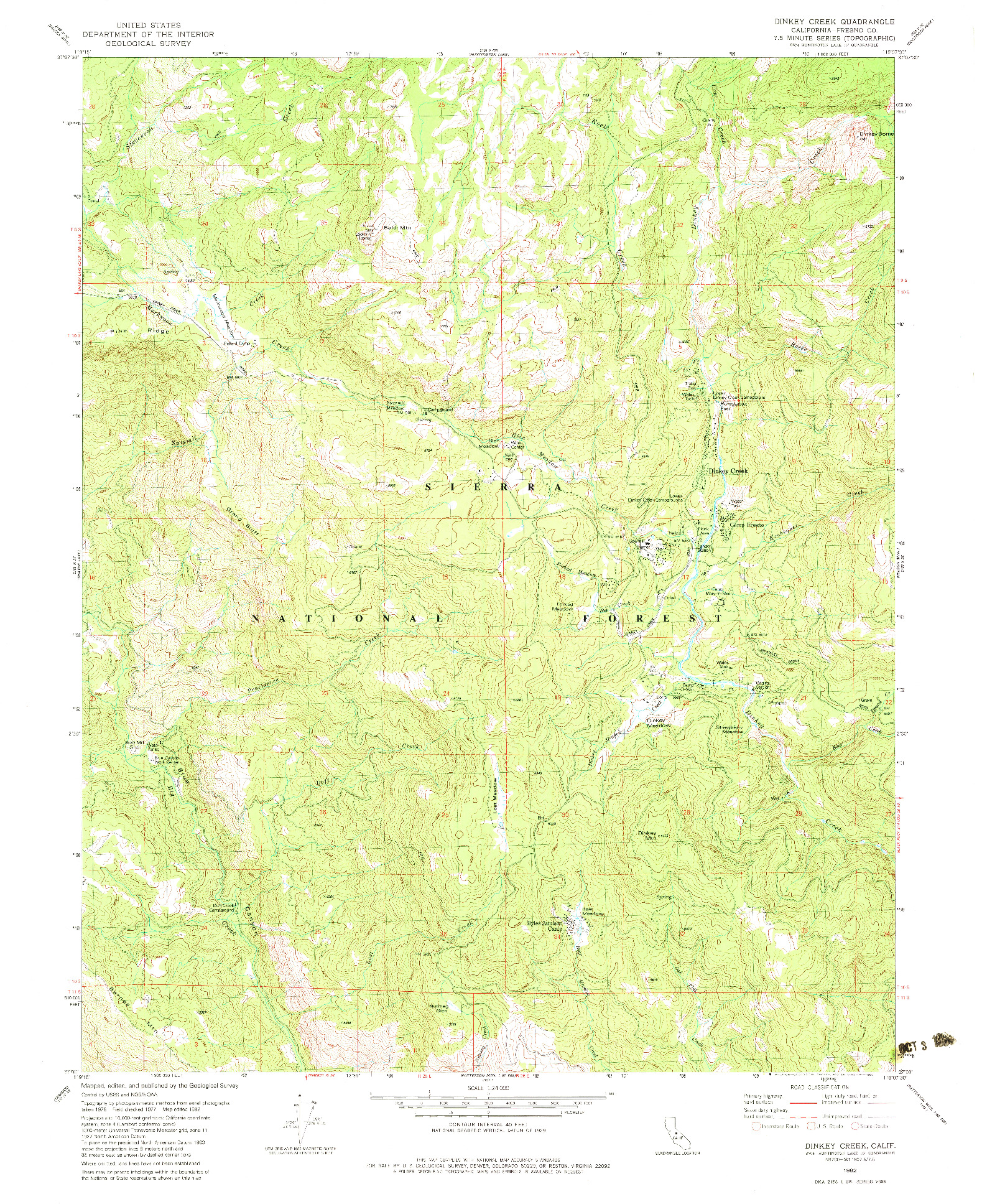 USGS 1:24000-SCALE QUADRANGLE FOR DINKEY CREEK, CA 1982