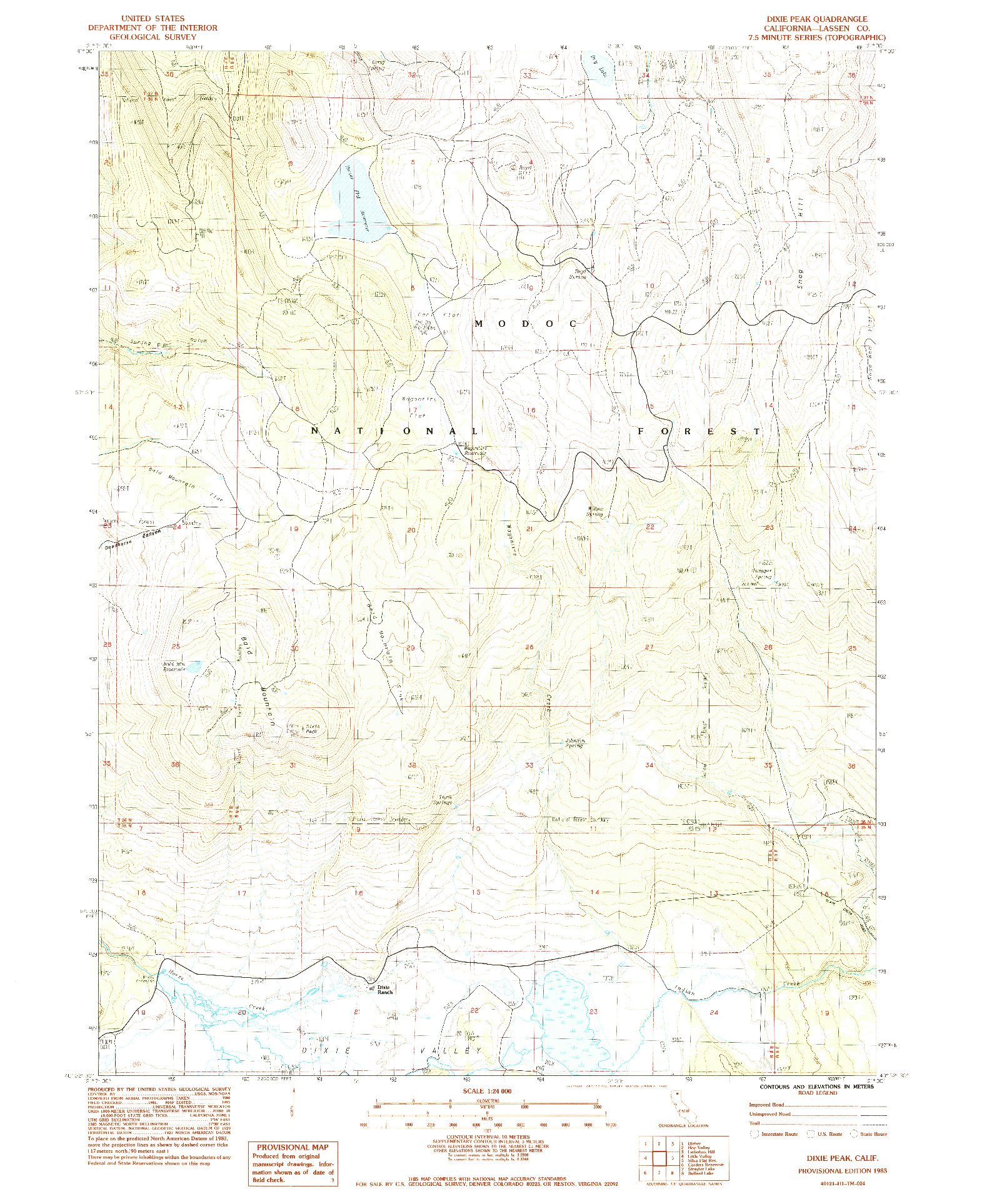 USGS 1:24000-SCALE QUADRANGLE FOR DIXIE PEAK, CA 1983