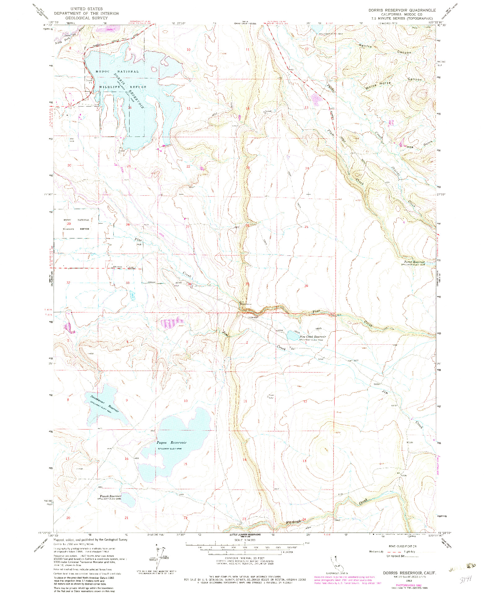 USGS 1:24000-SCALE QUADRANGLE FOR DORRIS RESERVOIR, CA 1963