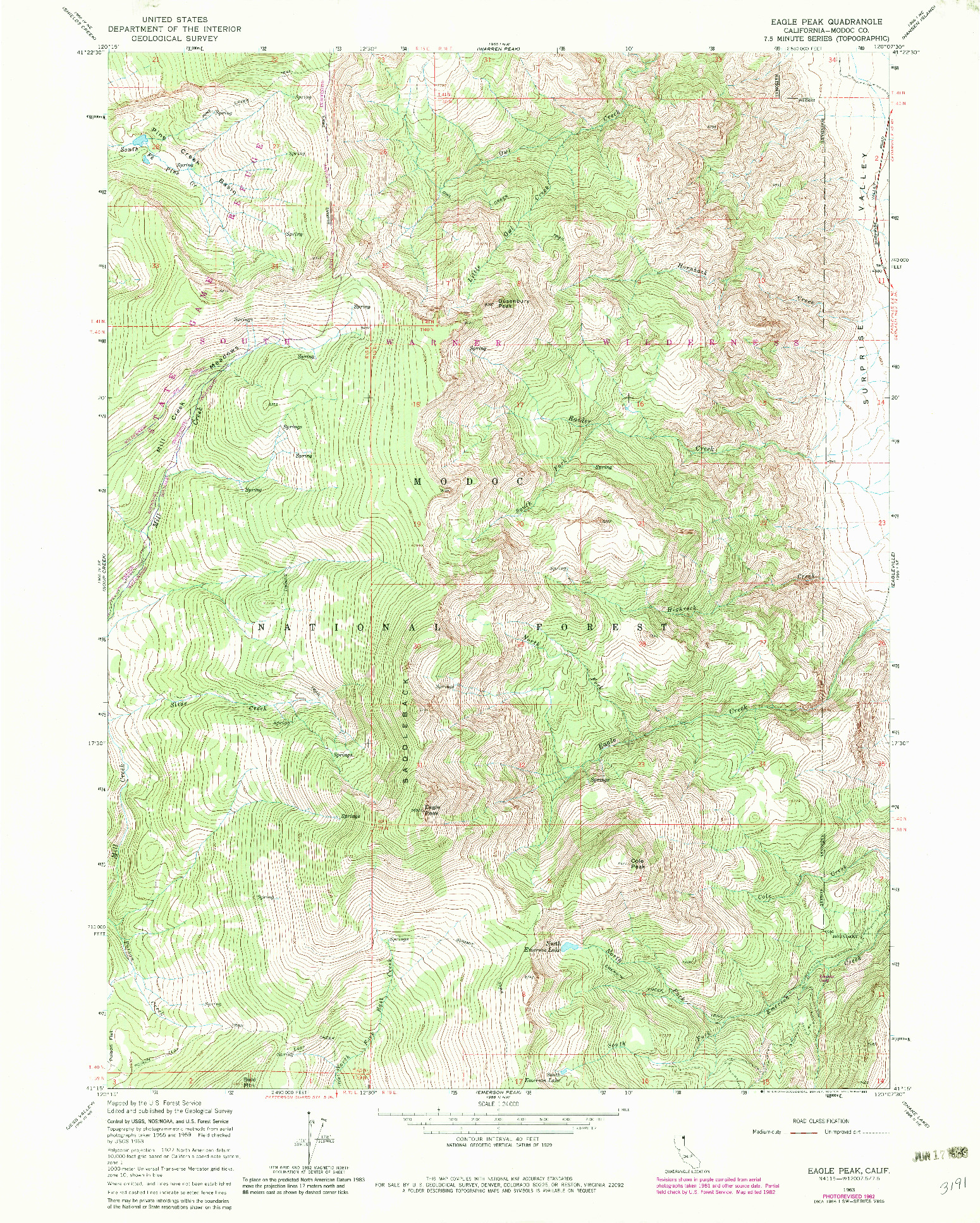 USGS 1:24000-SCALE QUADRANGLE FOR EAGLE PEAK, CA 1963