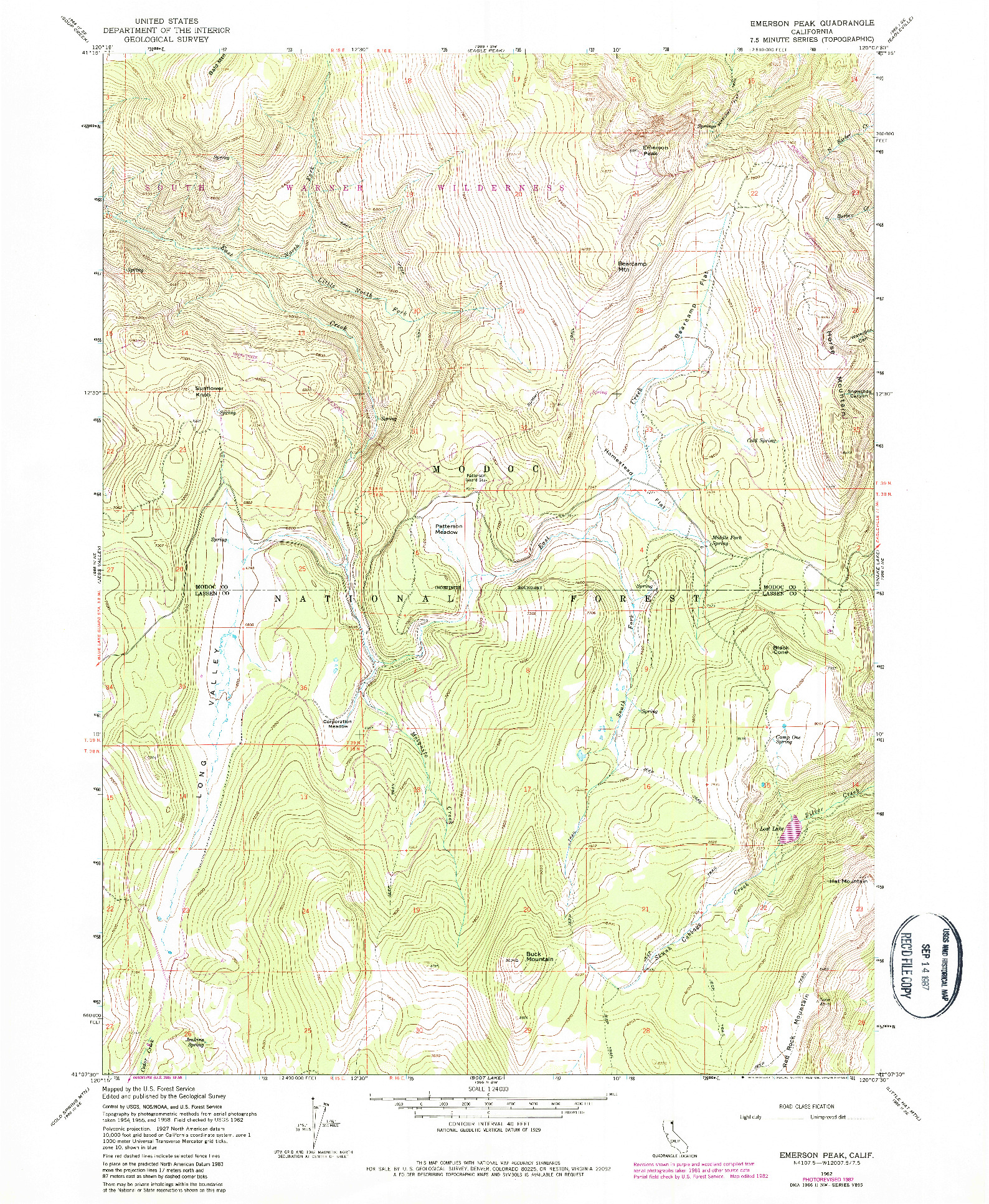 USGS 1:24000-SCALE QUADRANGLE FOR EMERSON PEAK, CA 1962